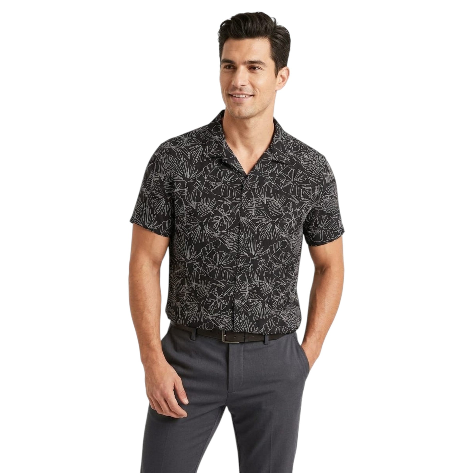 Men's Printed Dress Shirt,Black