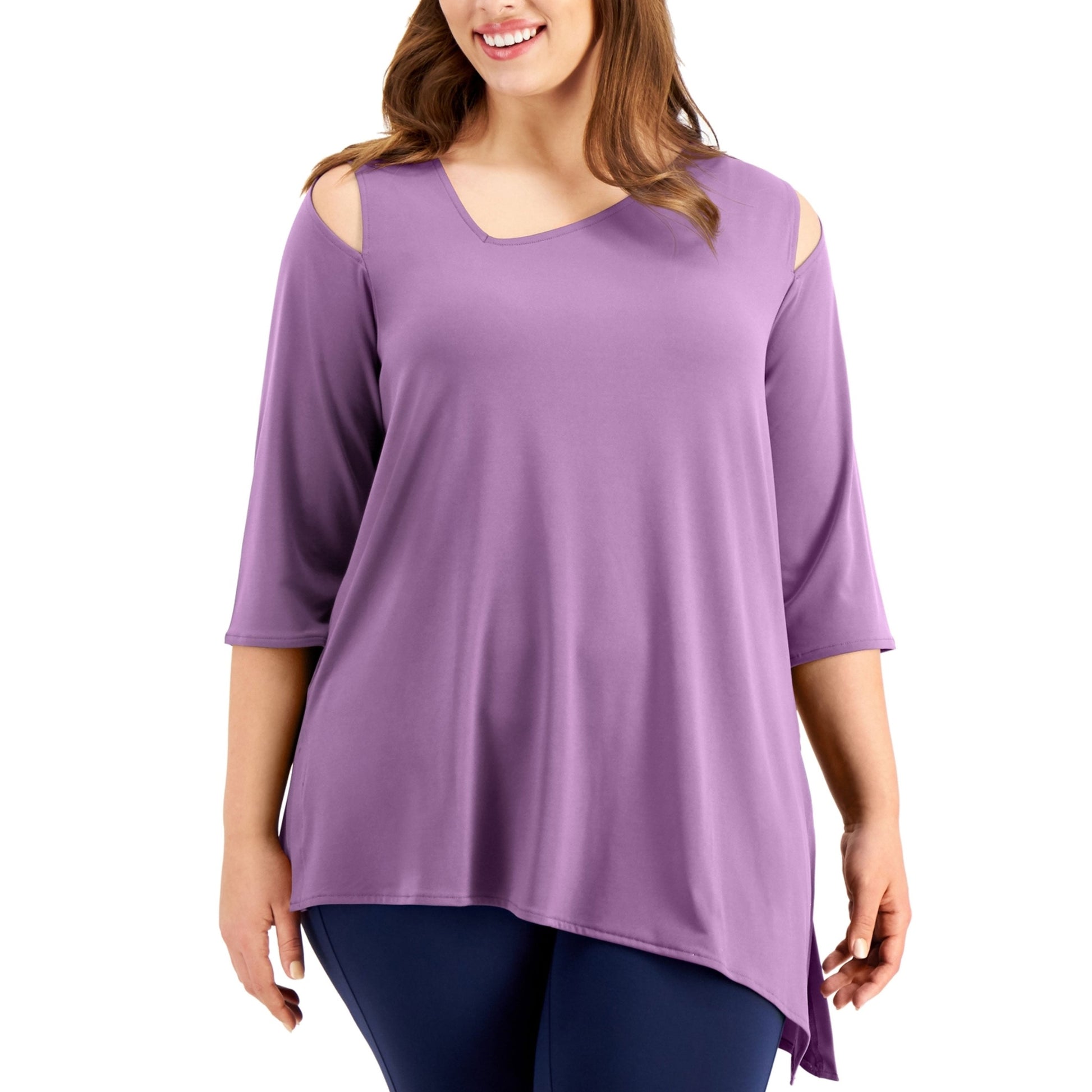 Women's Plain Cold Shoulder Top,Purple