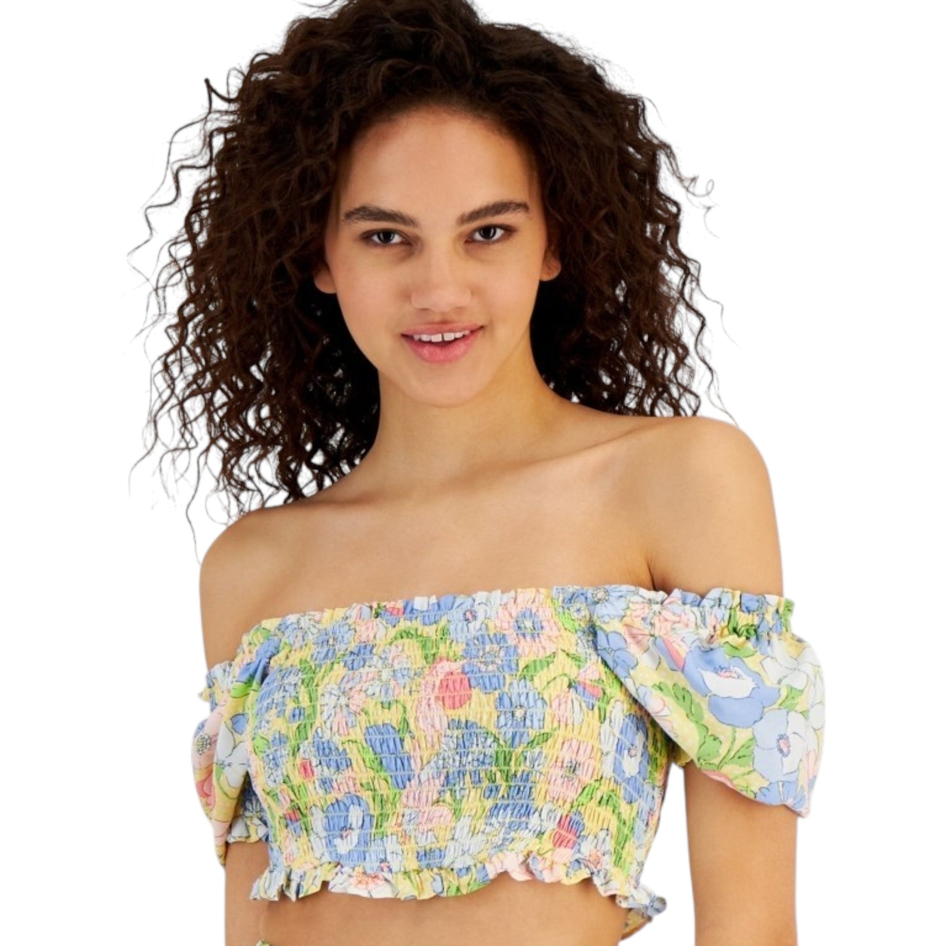 Women's Printed Crop Cold Shoulders Top,Multi