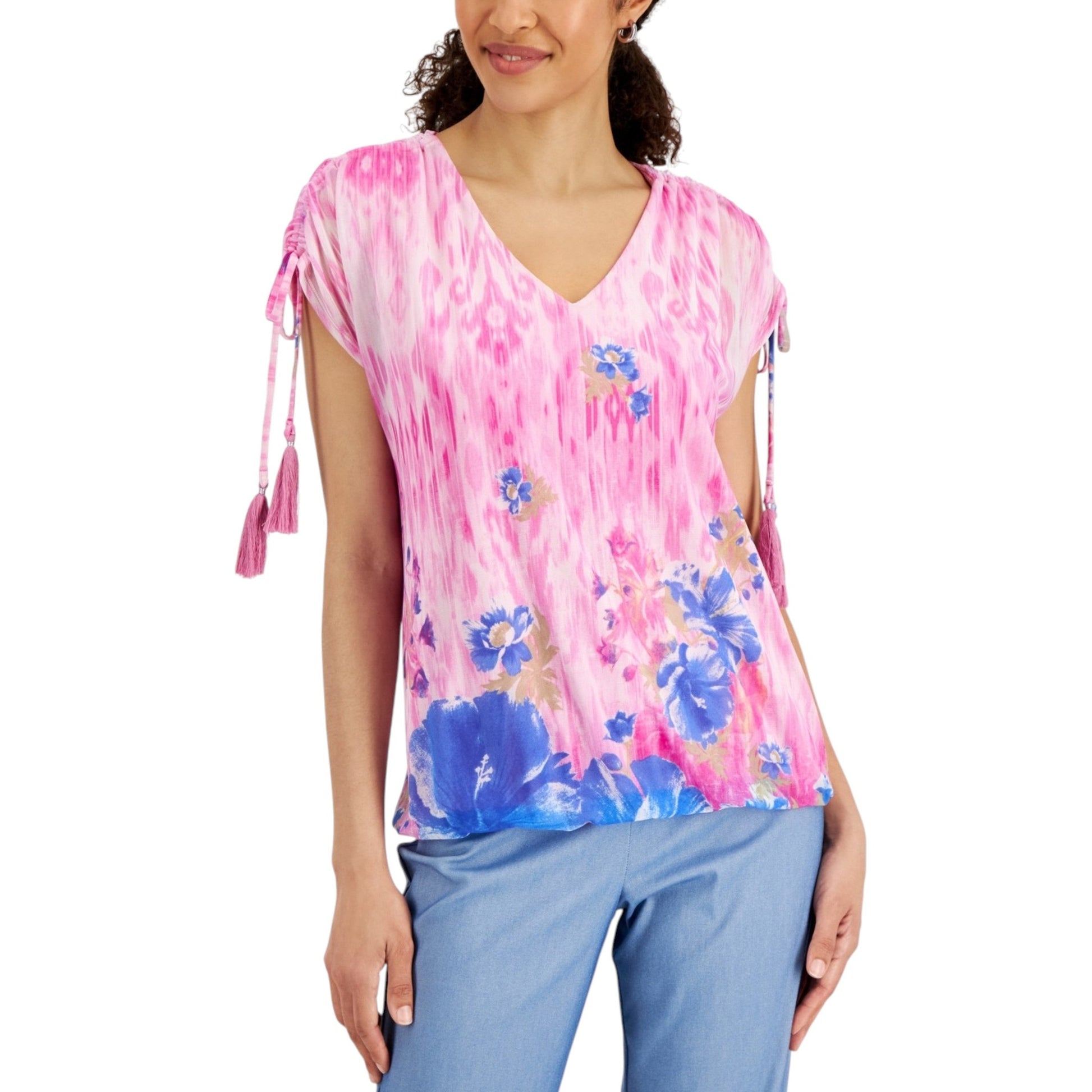 Women's Floral Printed Sheer Top,Pink