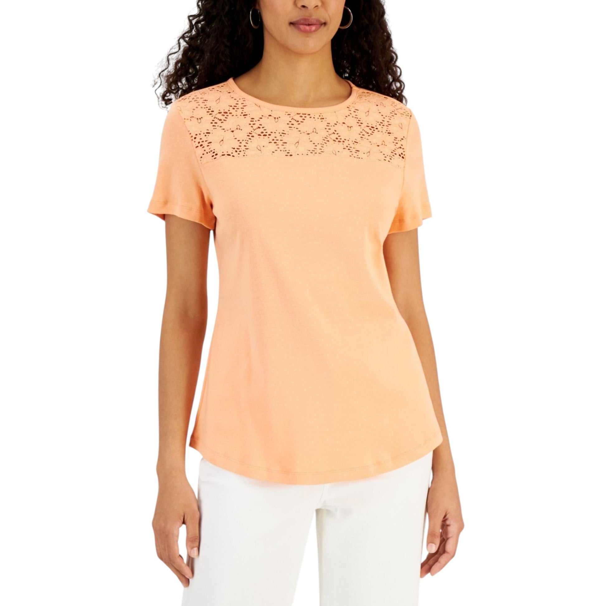 Women's Open Lace Top,Light Orange