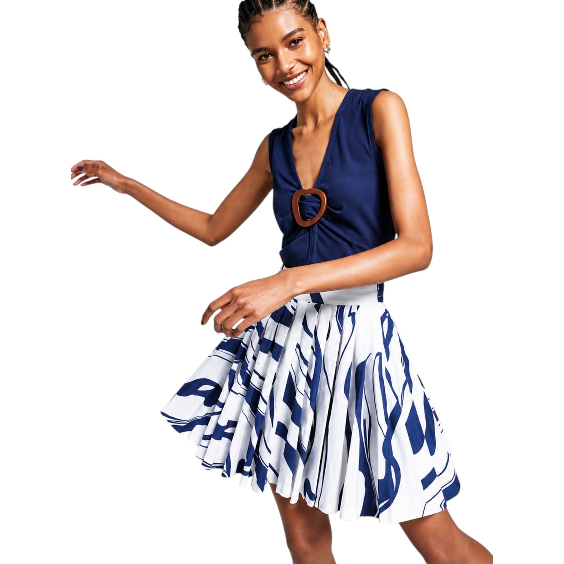 Women's Printed Skirt,White/Navy