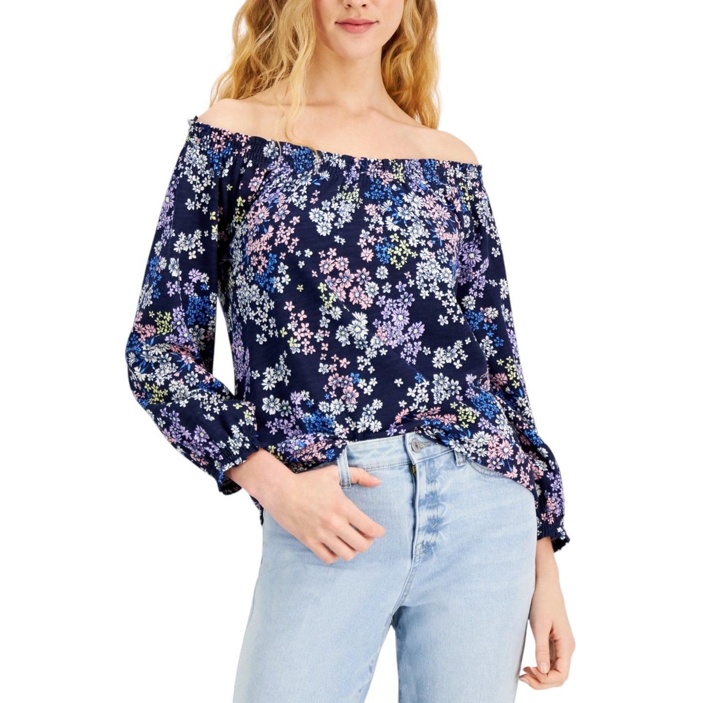 Women's Floral Printed Top,Navy