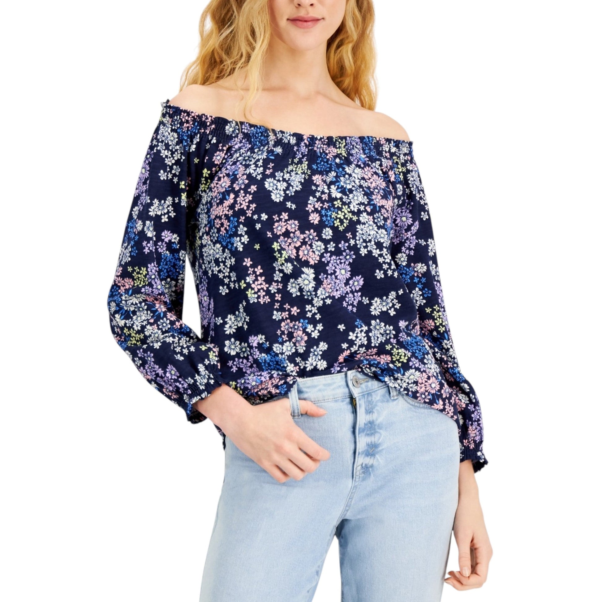 Women's Floral Printed Top,Navy