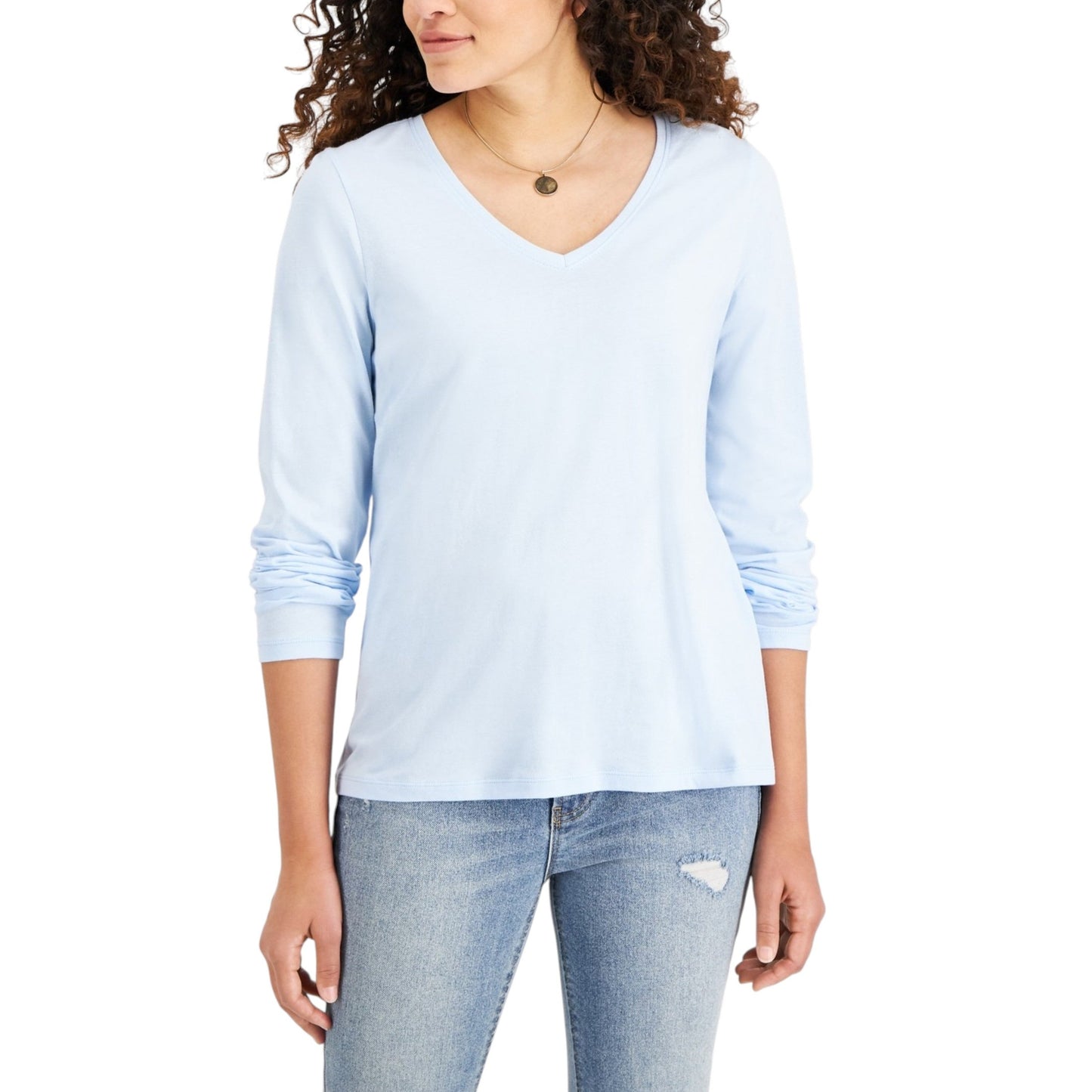 Women's Plain Solid Top,Light Blue