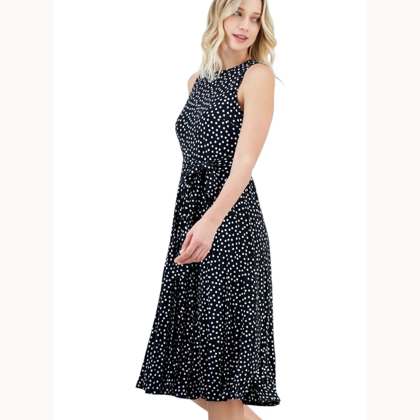 Women's White Dotted Dress,Black
