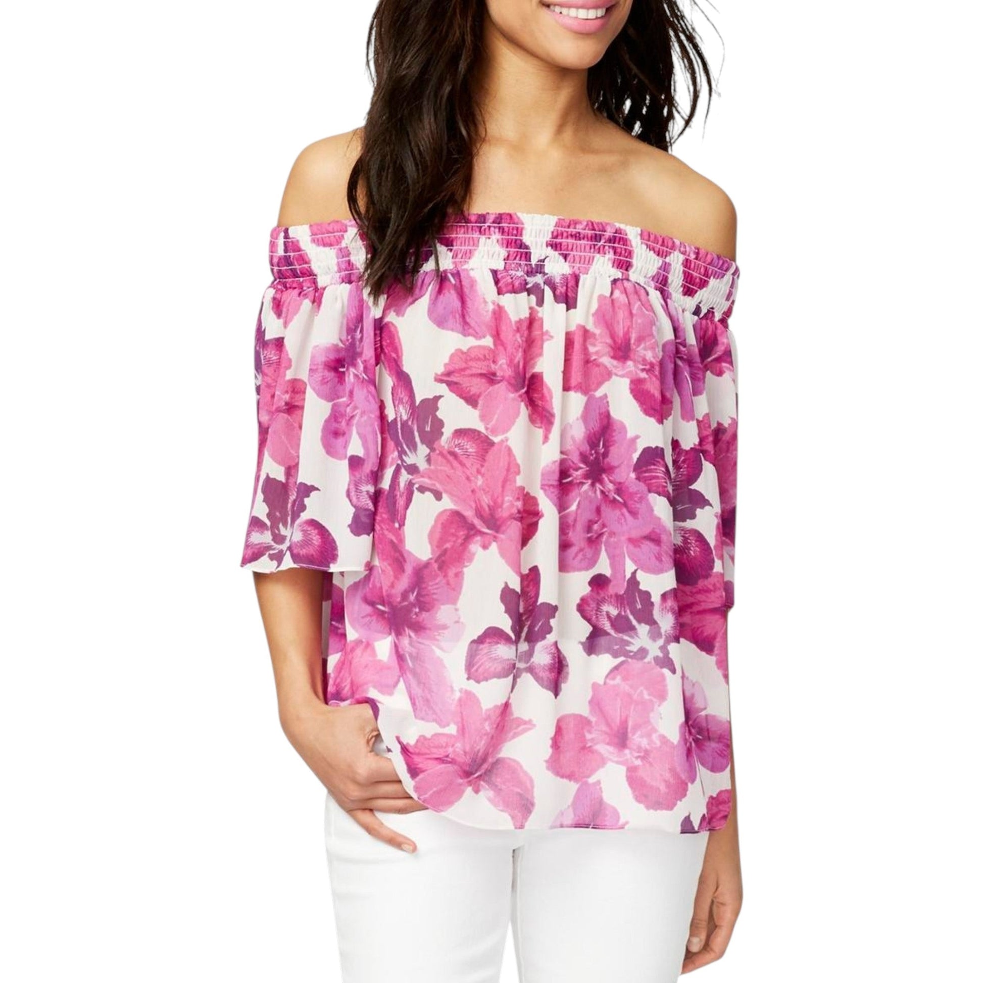 Women's Floral Printed Cold Shoulders SheerTop,Multi