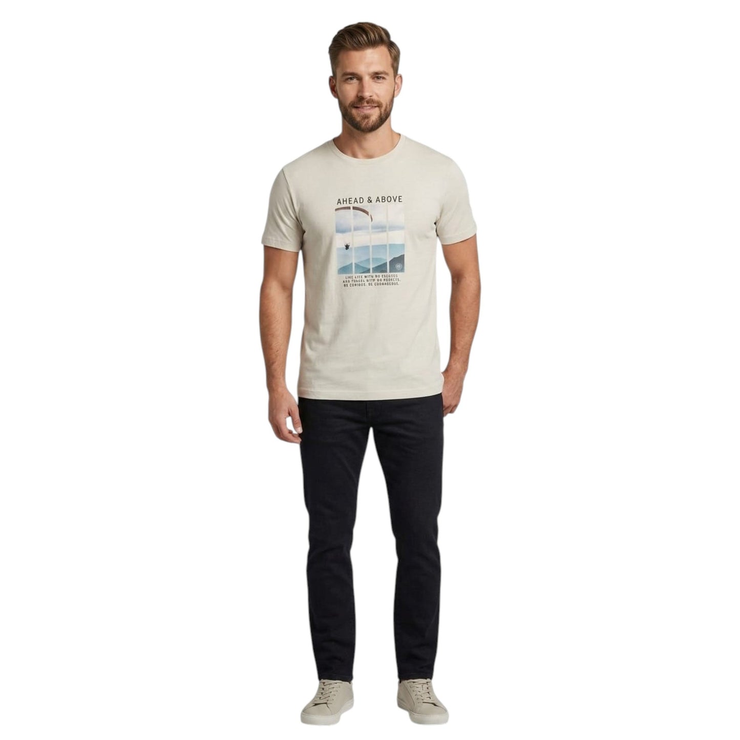 Men's Printed Top,Light Beige