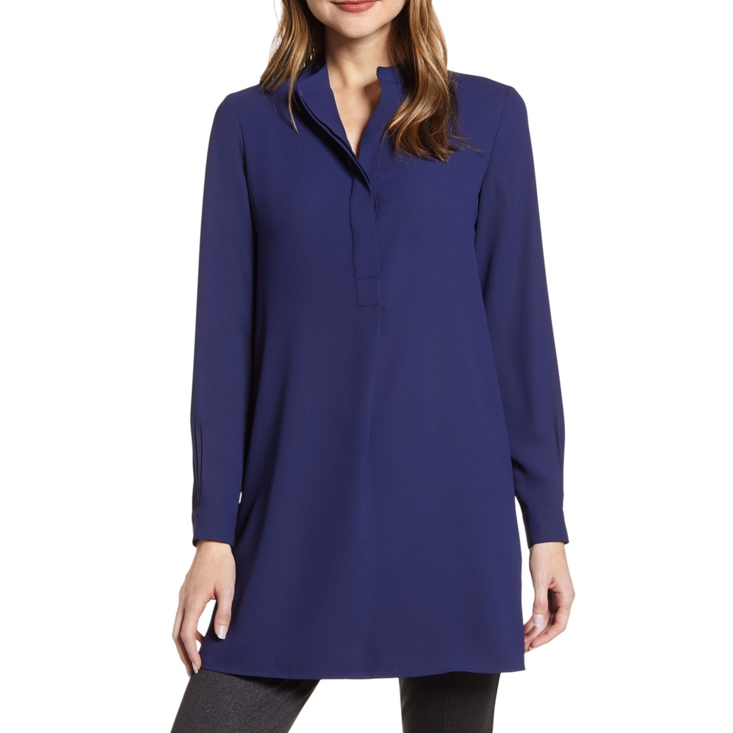Women's Plain Long Length Tunic Top,Navy