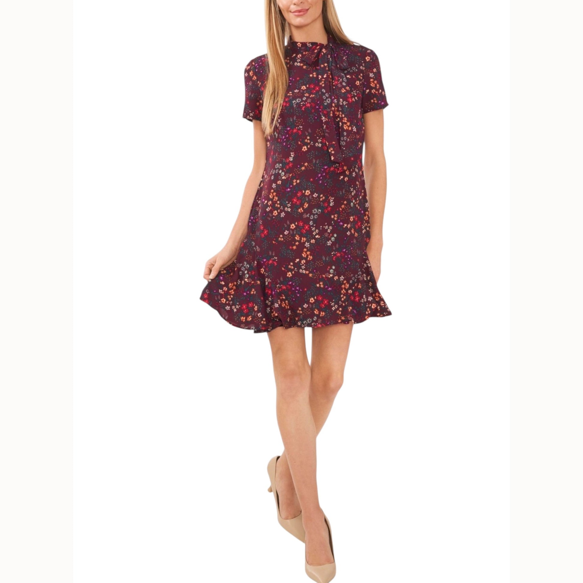 Women's Printed Dress,Burgundy
