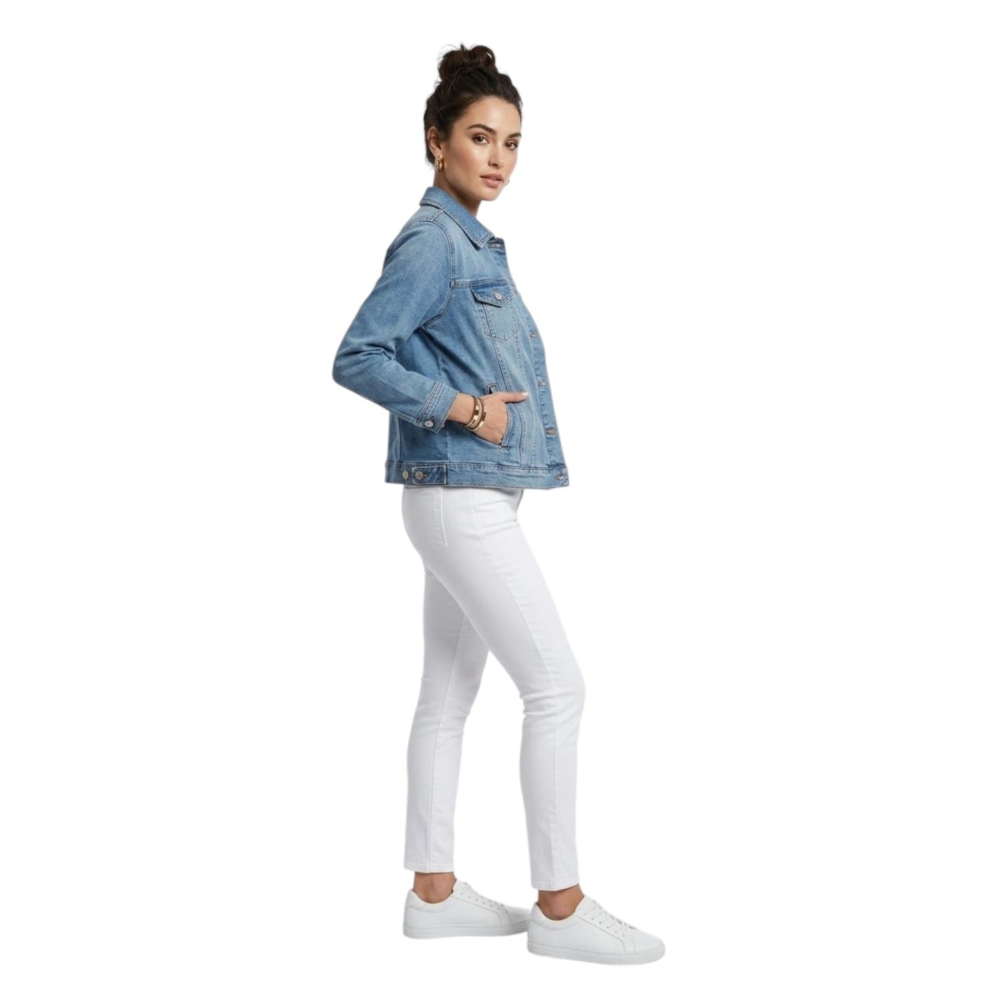 Women's Plain Jeans Jacket,Blue