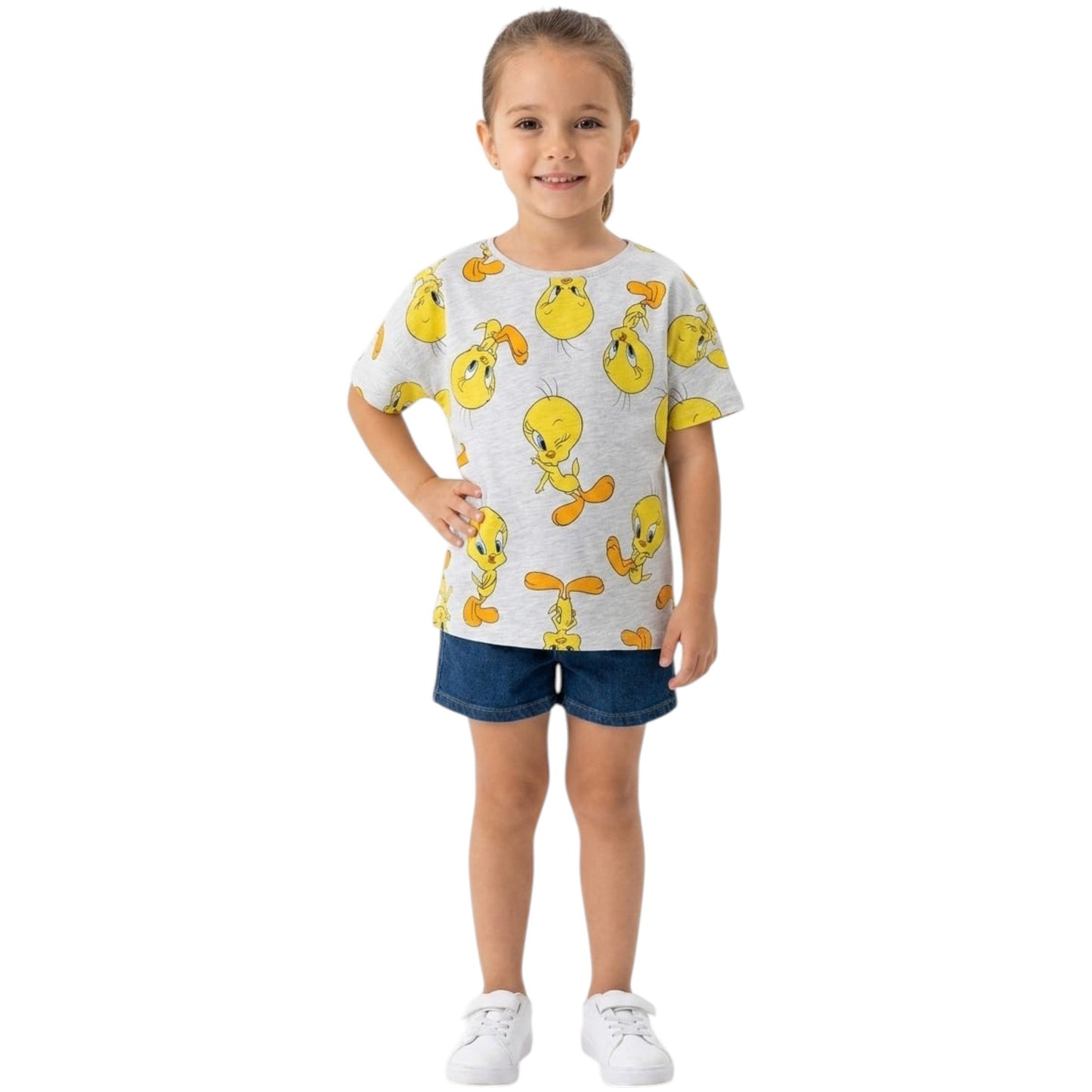 Kids Girl's Printed Top,Light Grey