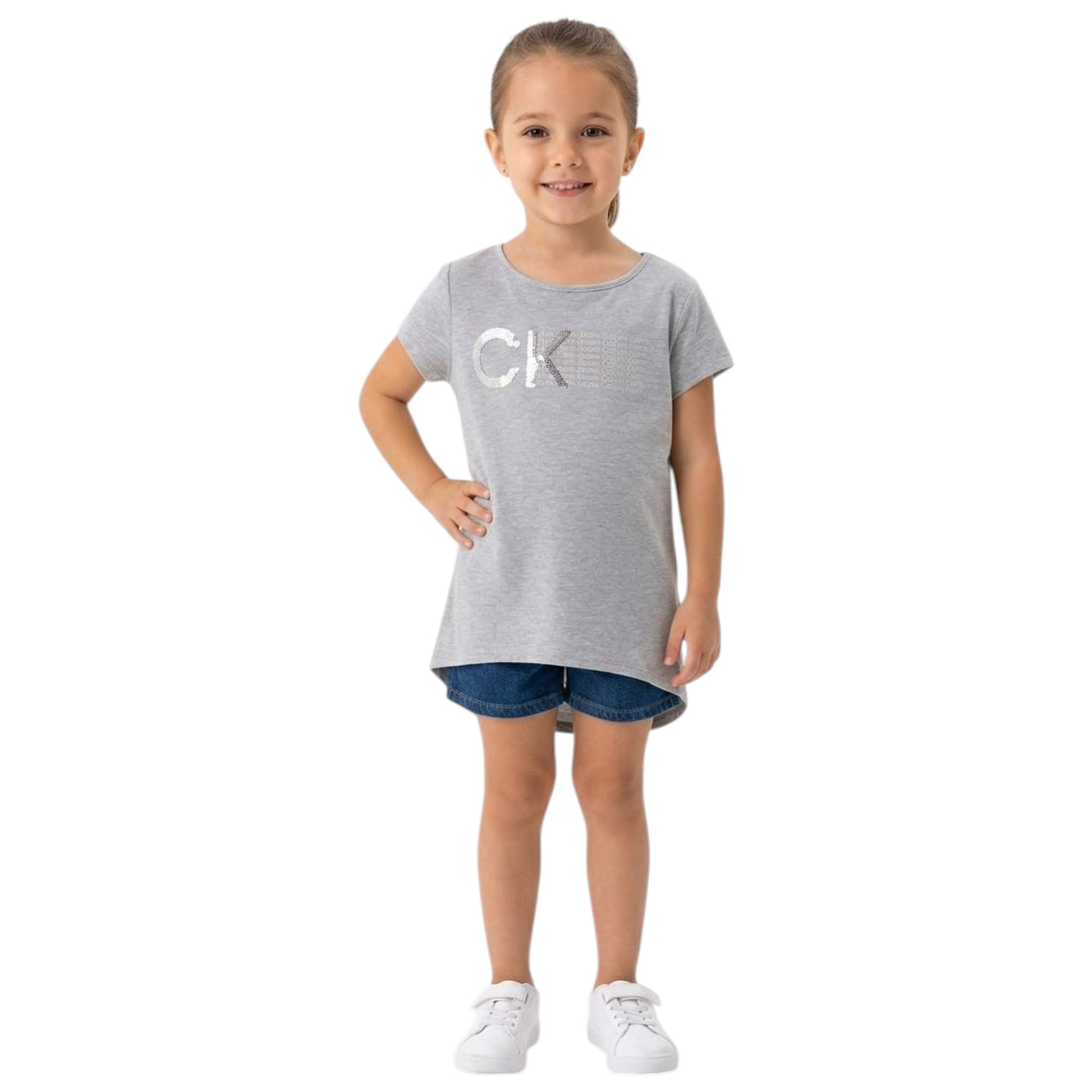 Kids Girl's Printed Sequined Top,Grey