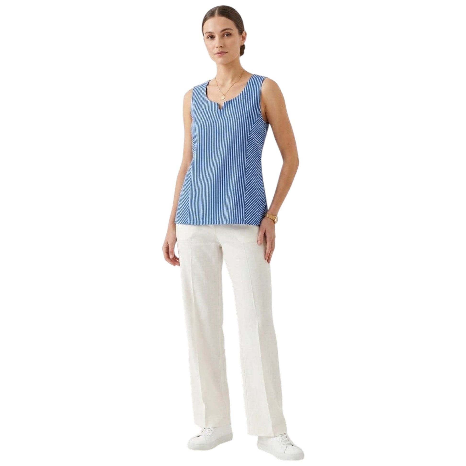 Women's White Striped Top,Blue