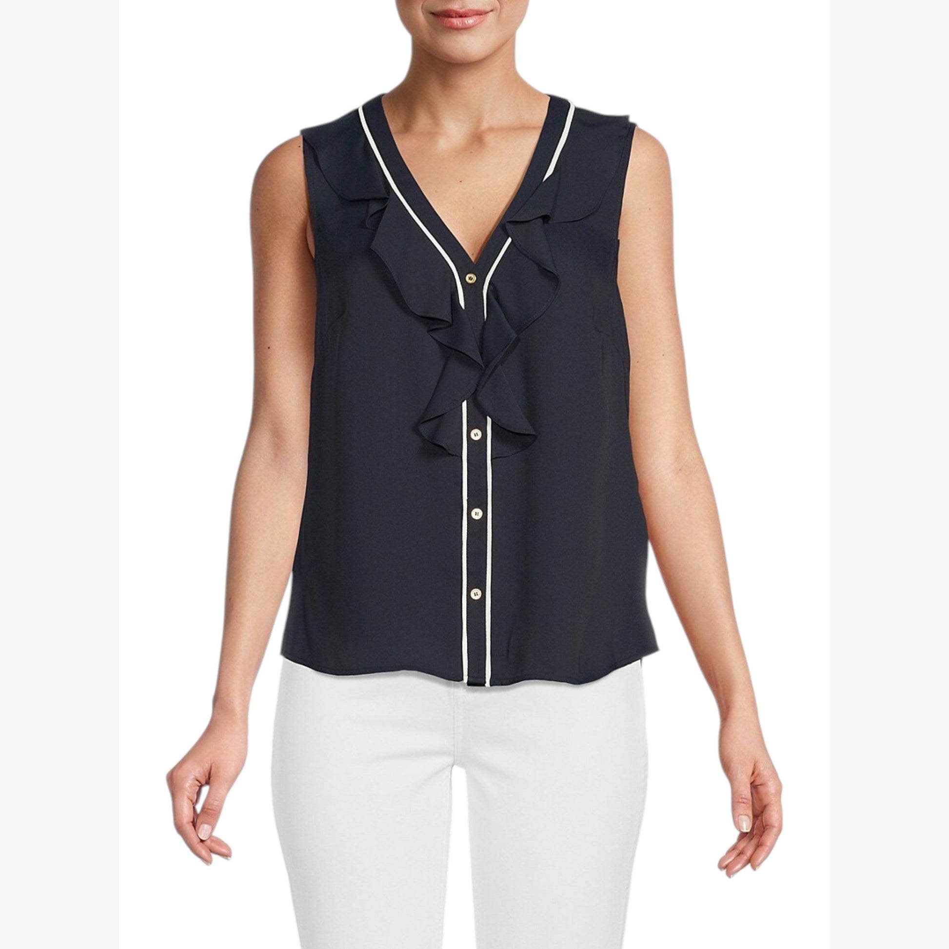 Women's Colorbloced Chiffon Top,Navy