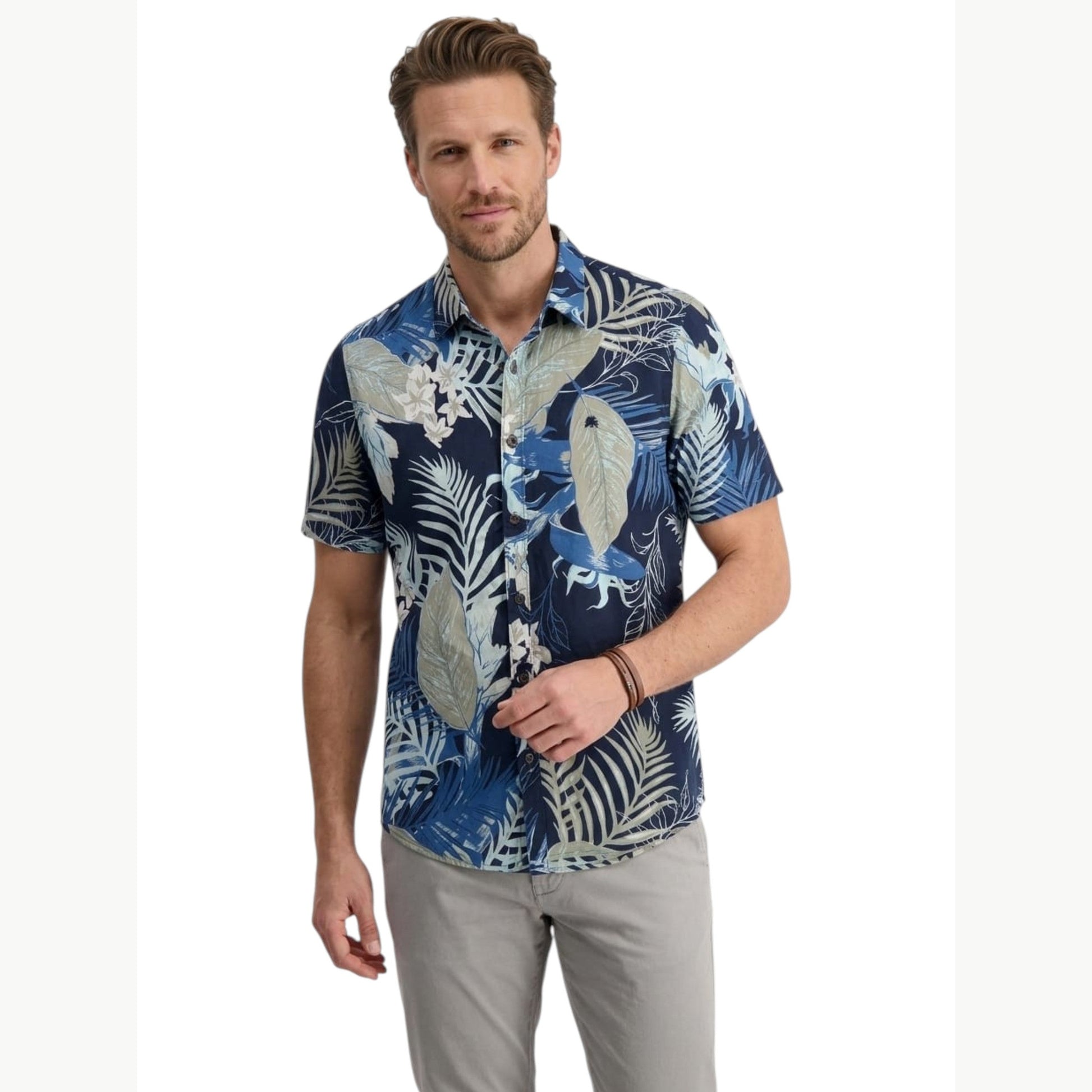 Men's Printed Dress Shirt,Navy