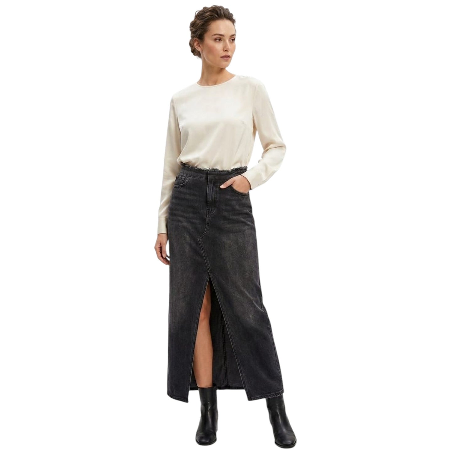 Women's Plain Jeans Skirt,Black
