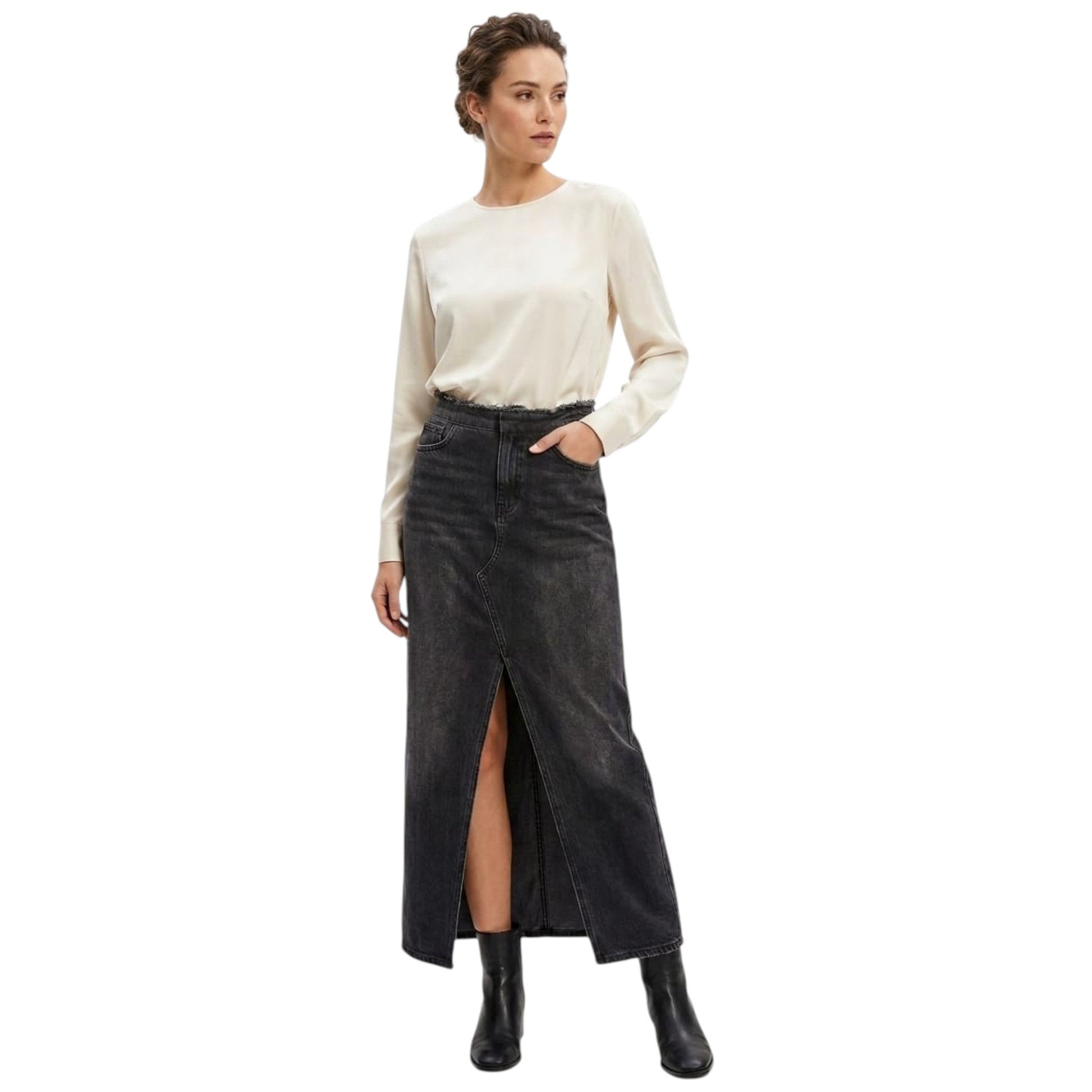 Women's Plain Jeans Skirt,Black
