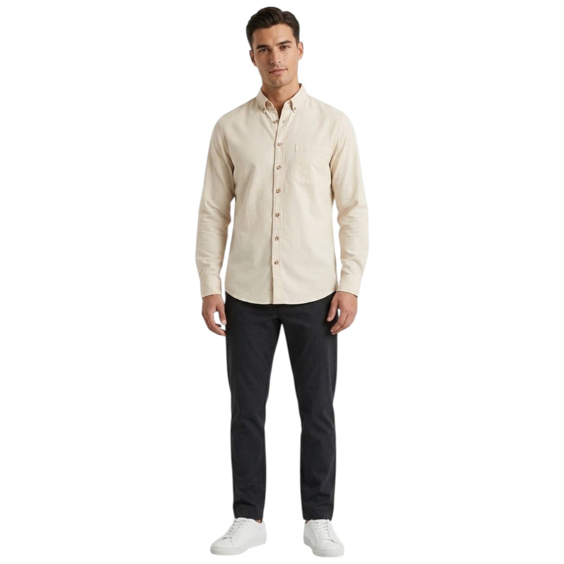 Men's Plain Dress Shirt,Light Beige