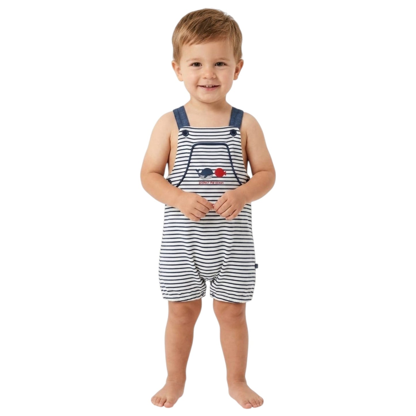 Kids Boy's Navy Striped Bodysuit,White