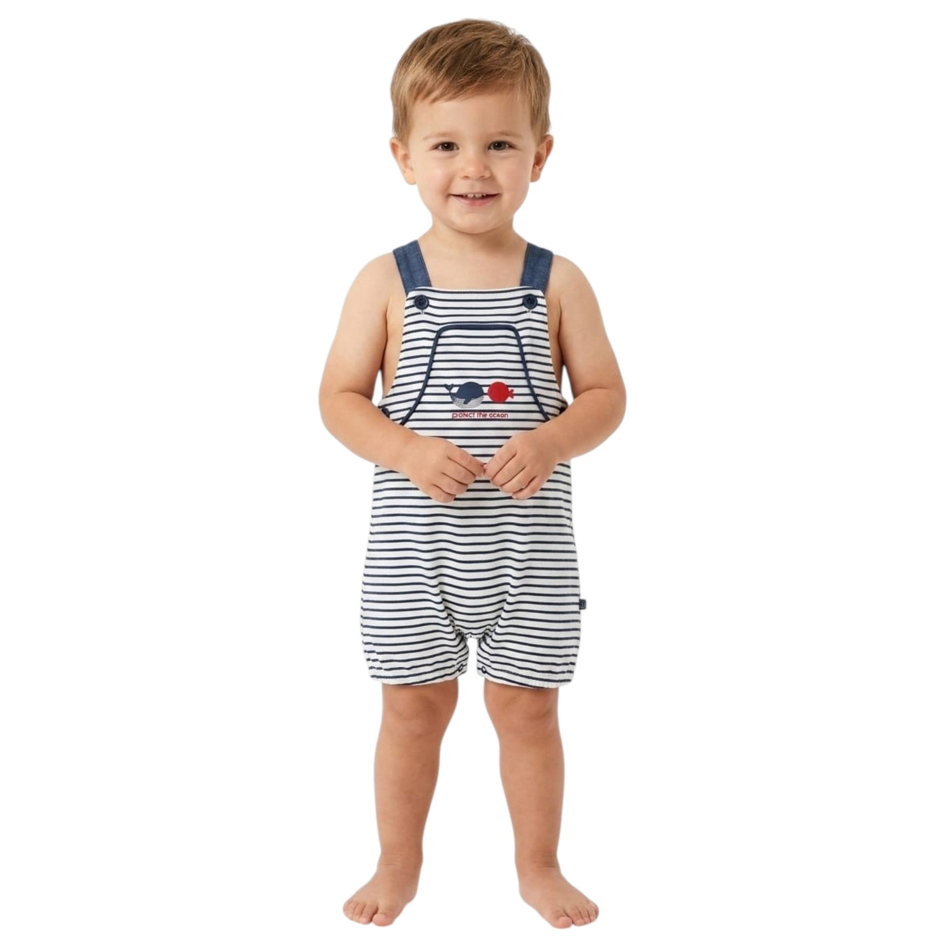 Kids Boy's Navy Striped Bodysuit,White