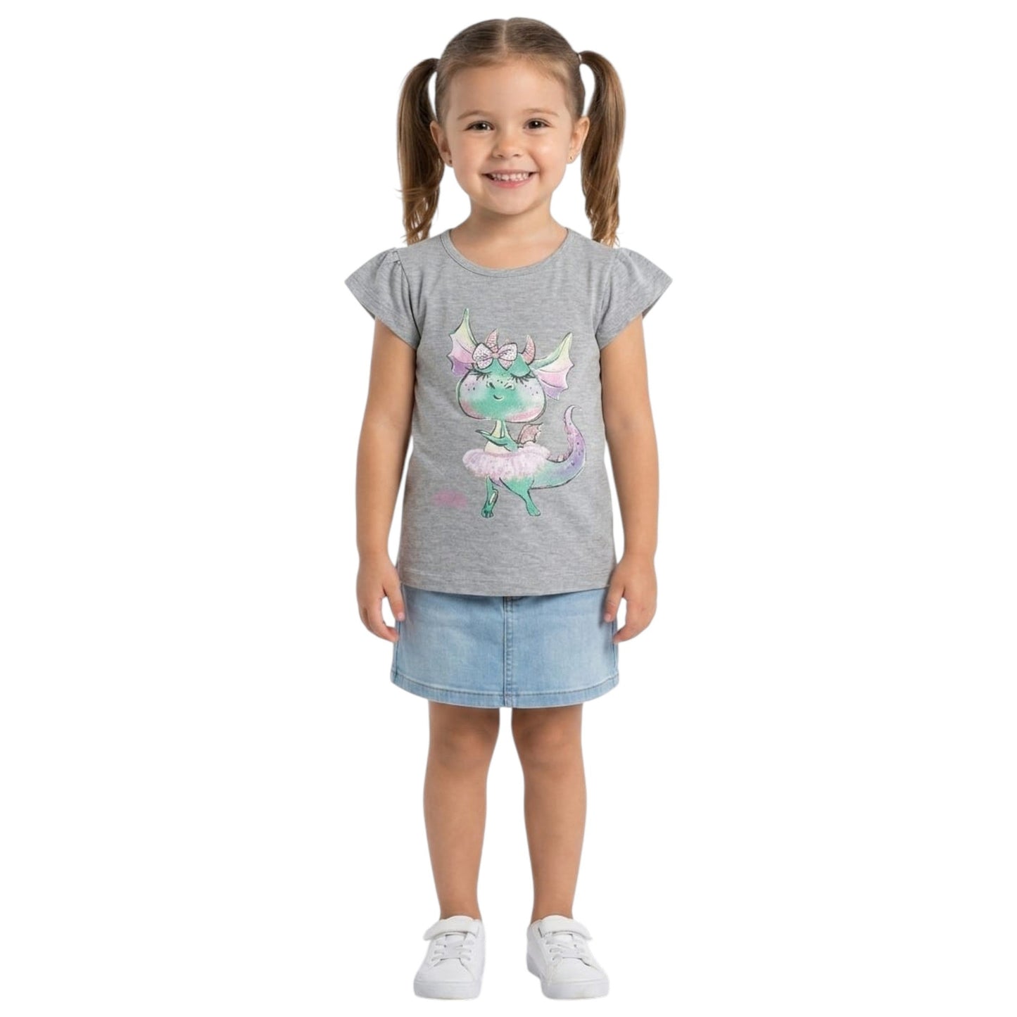 Kids Girl's Printed Top,Light Grey