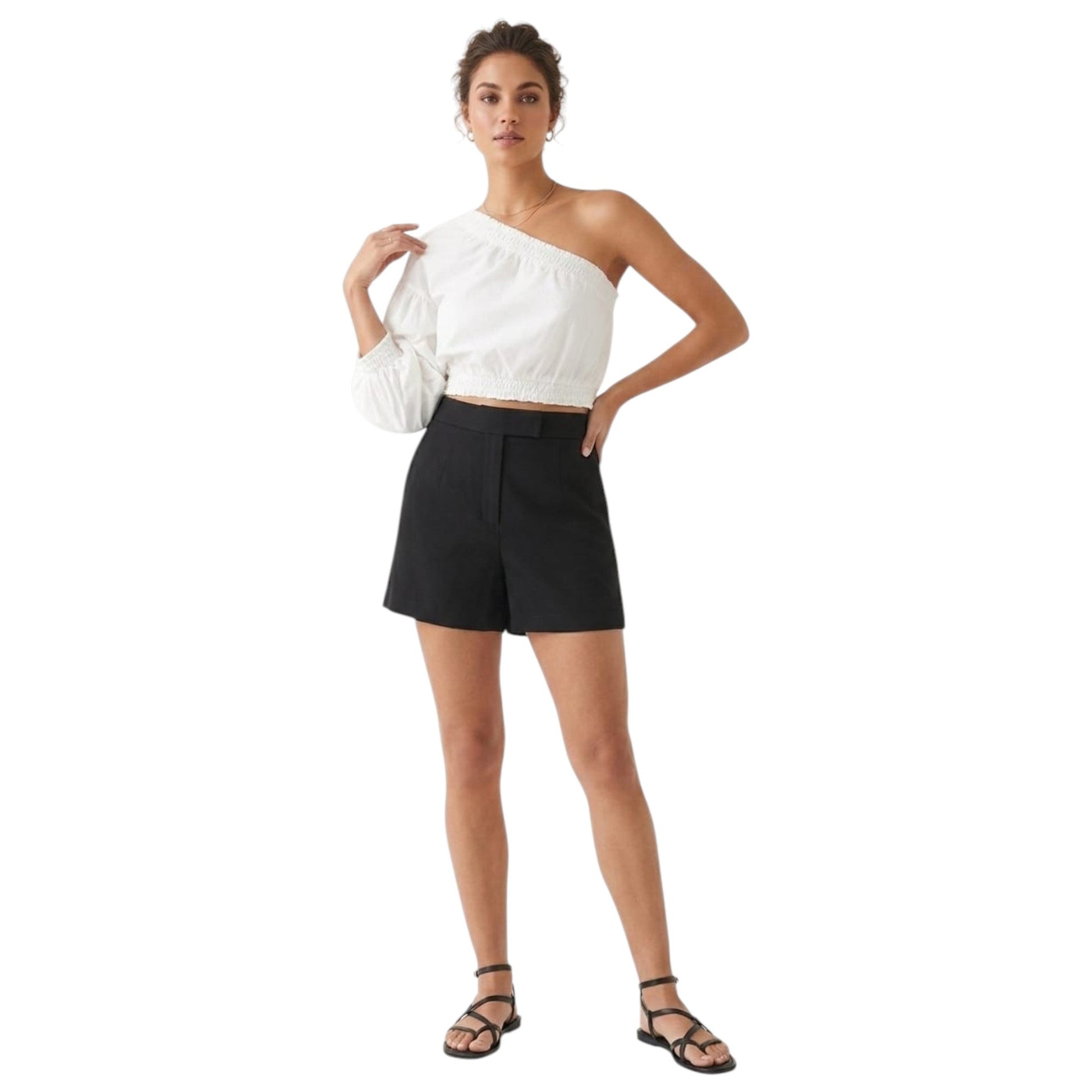 Women's Plain One Cold Shoulders Top,White