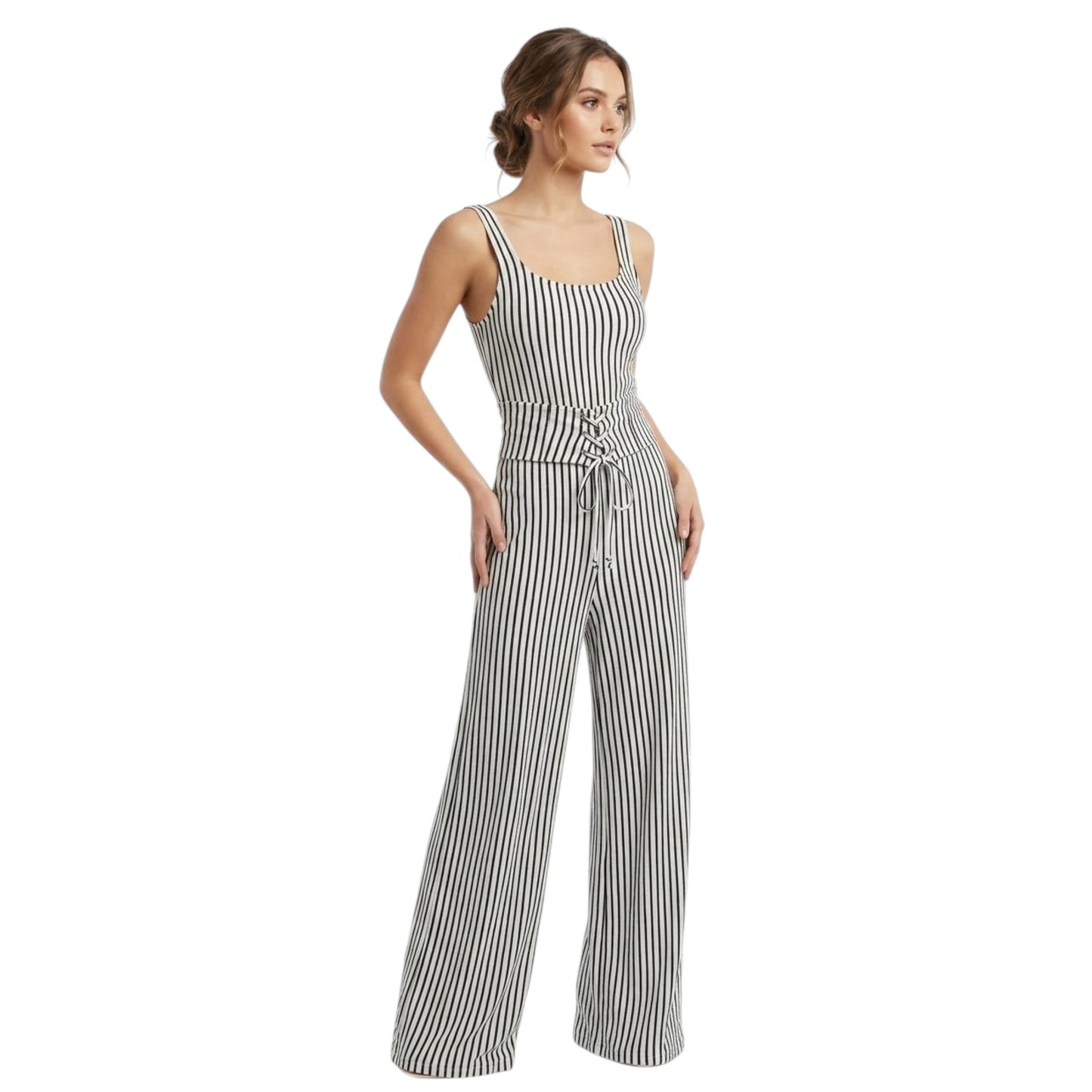 Women's Black Stripped Jumpsuit,White