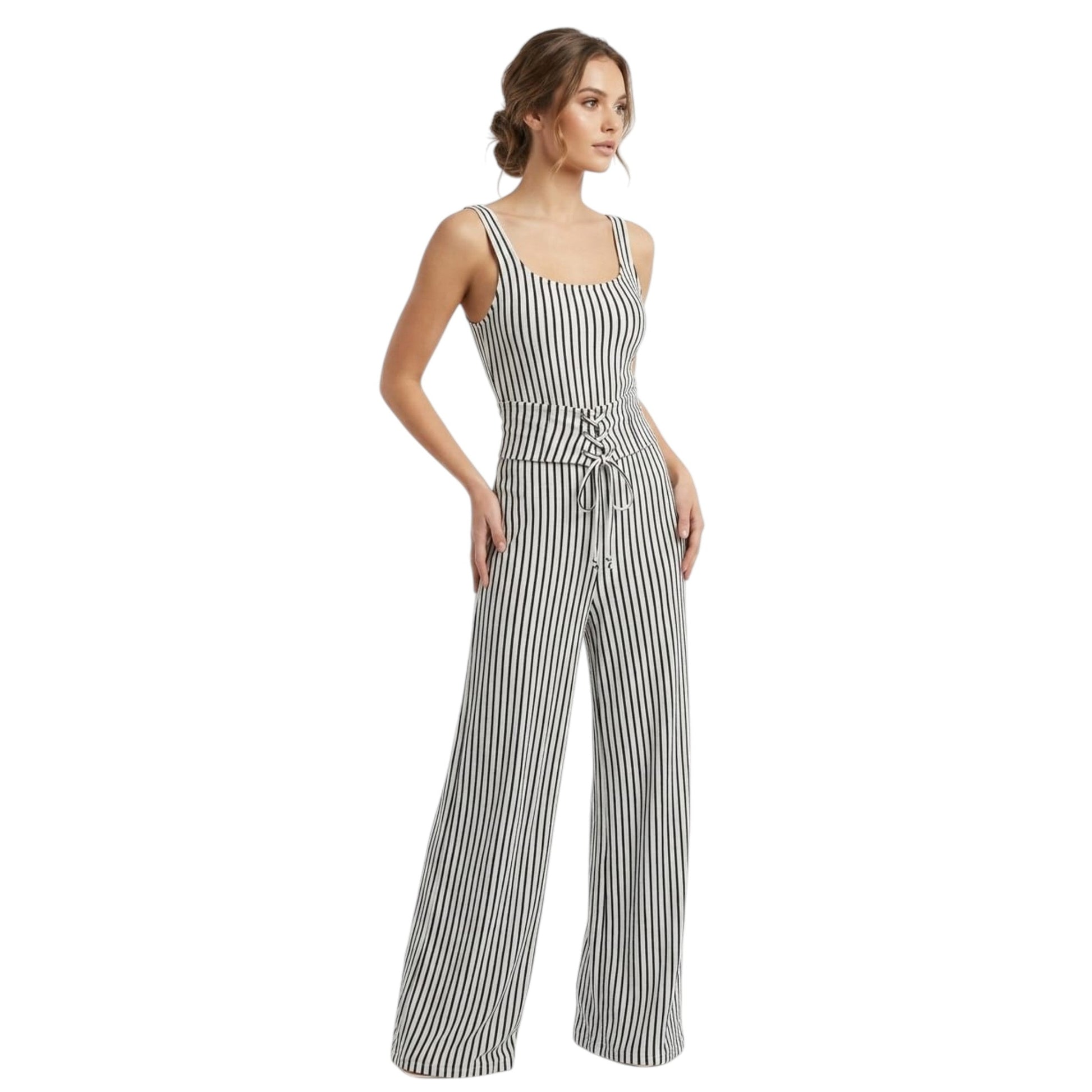 Women's Black Stripped Jumpsuit,White