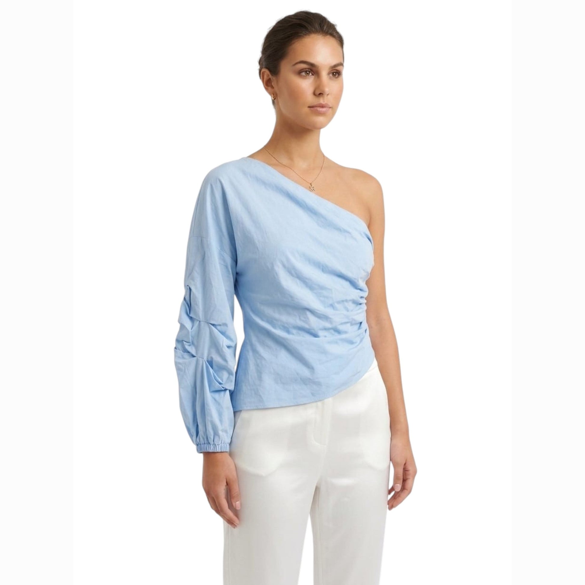 Women's Plain One Off Shoulders Top,Blue