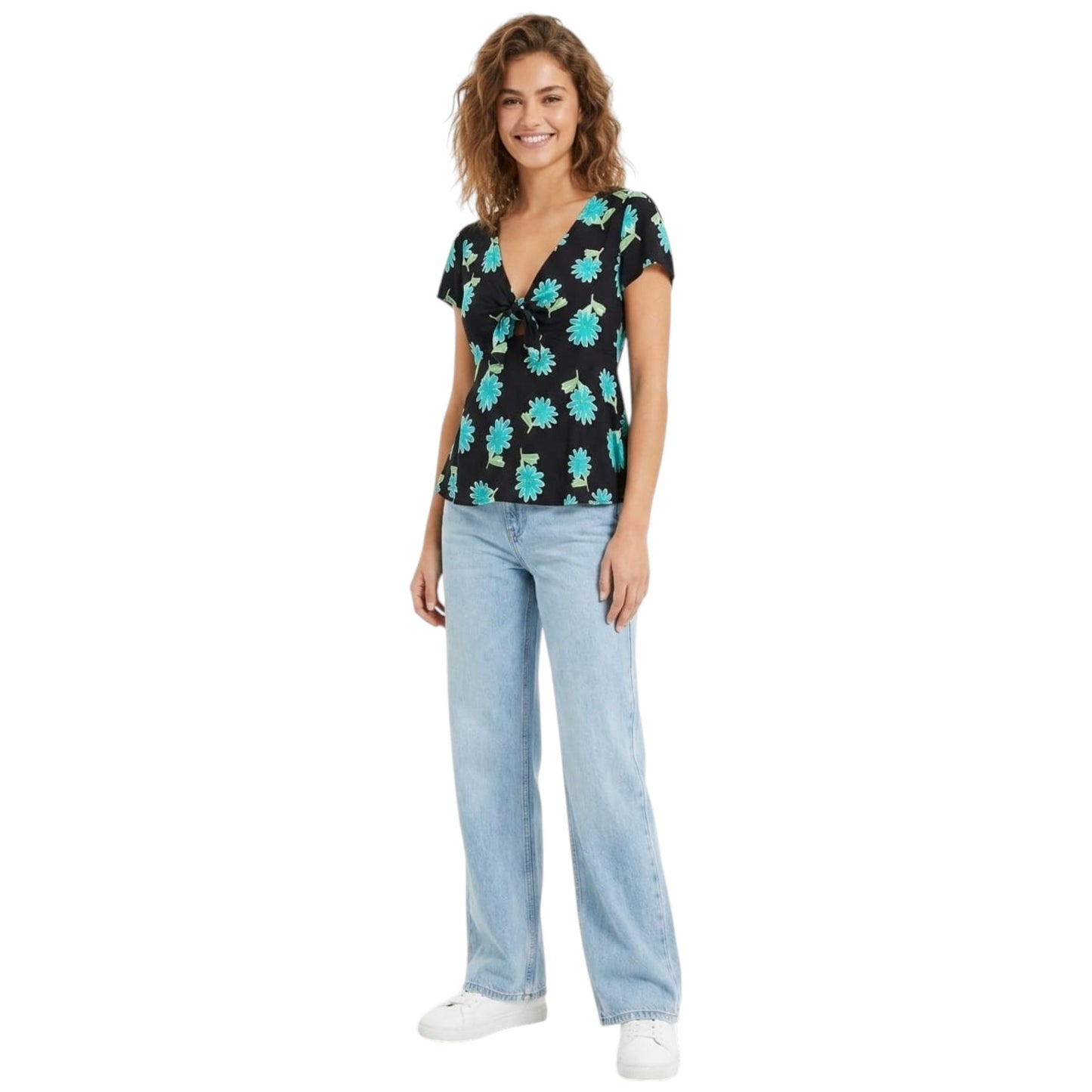 Women's Floral Printed Top,Black