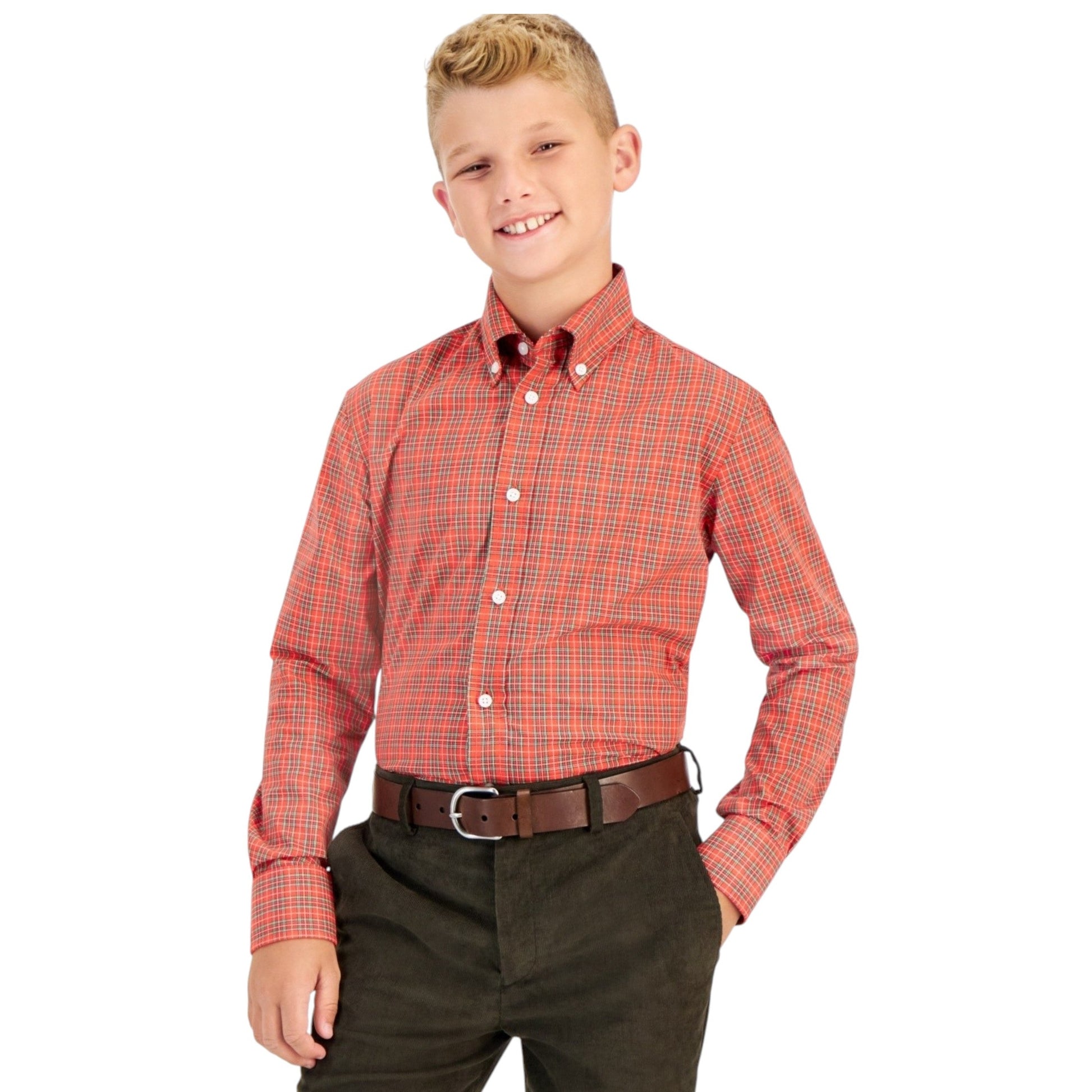 Kids Boy's Plaid Dress Shirt,Red