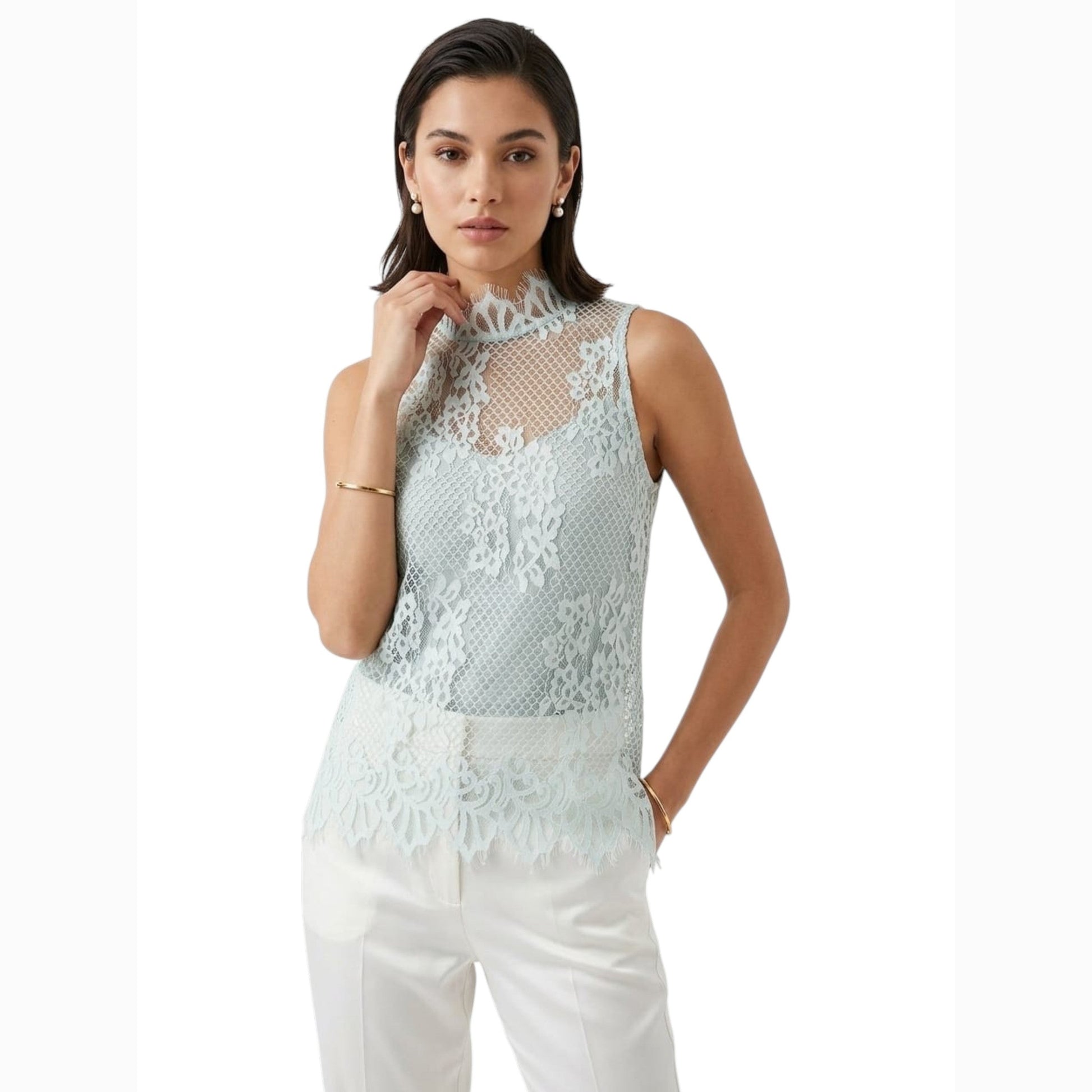 Women's Sheer FLoral Lace Top,Light Blue
