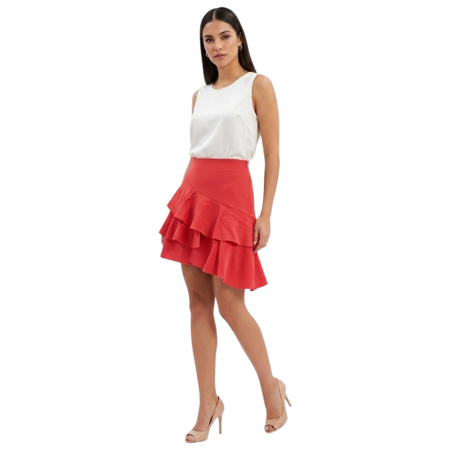 Women's Ruffled Skirt,Red