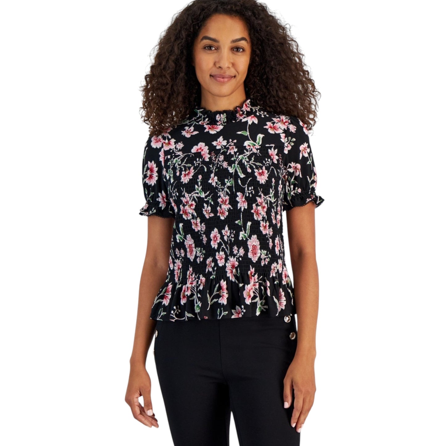 Women's Floral Printed Top,Black