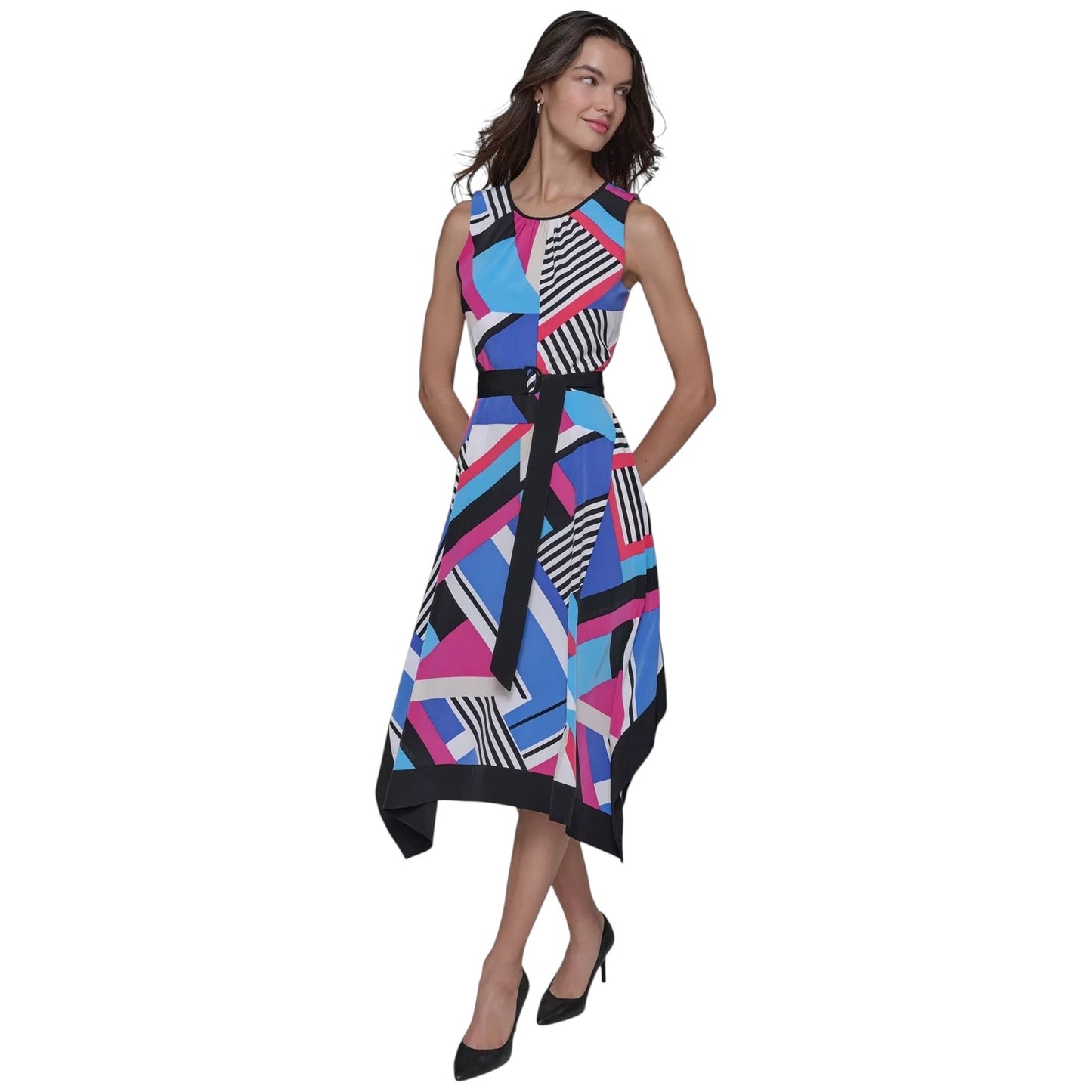 Women's Printed Dress&Belt,Multi