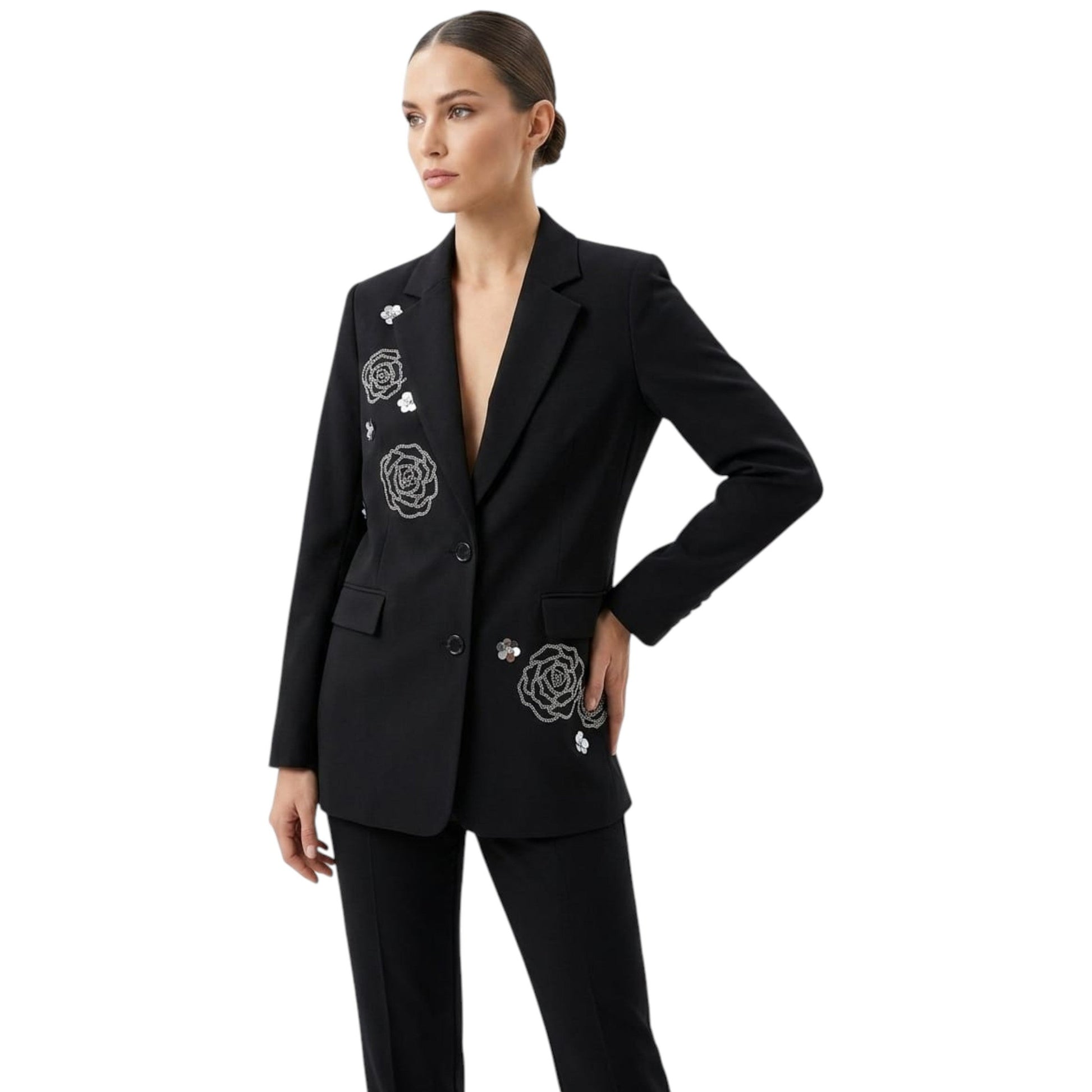 Women's Floral Designed Blazer,Black