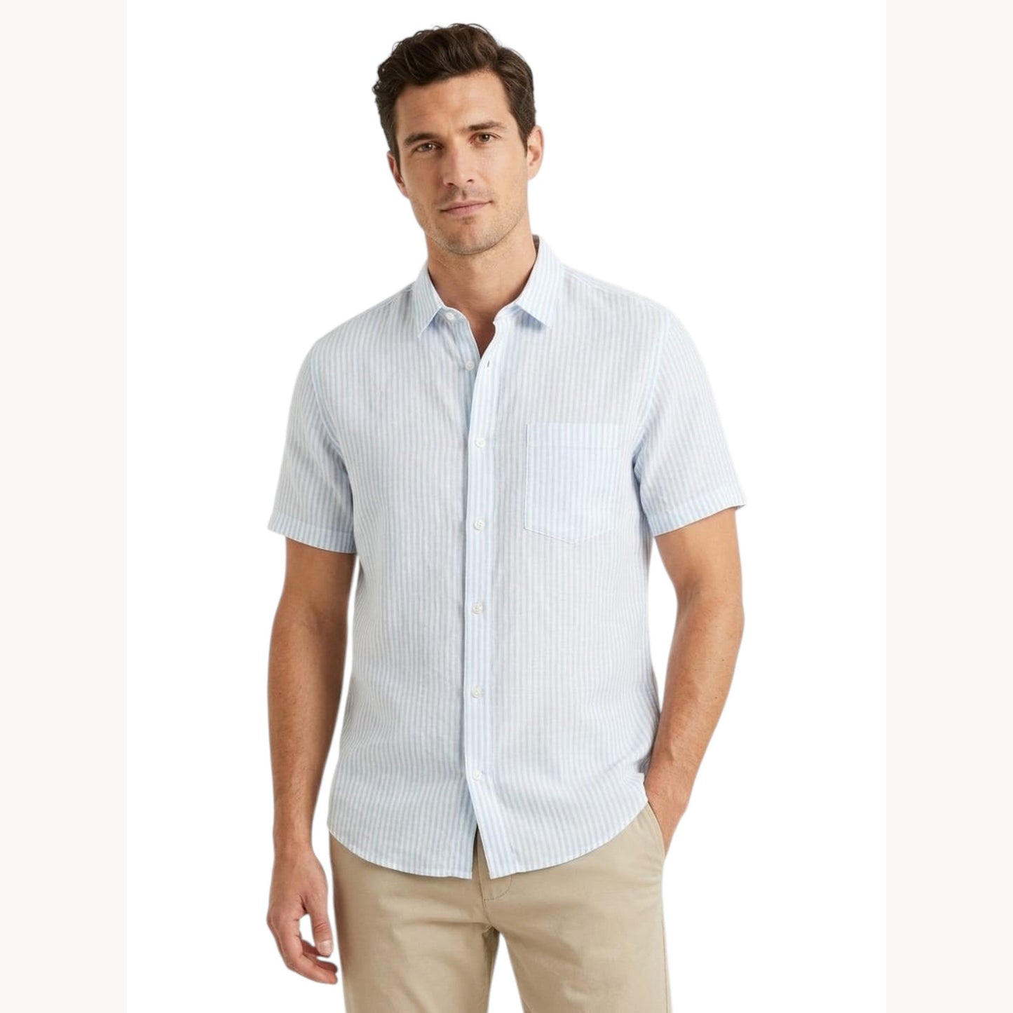 Men's White Stripped Dress Shirt,Light Blue