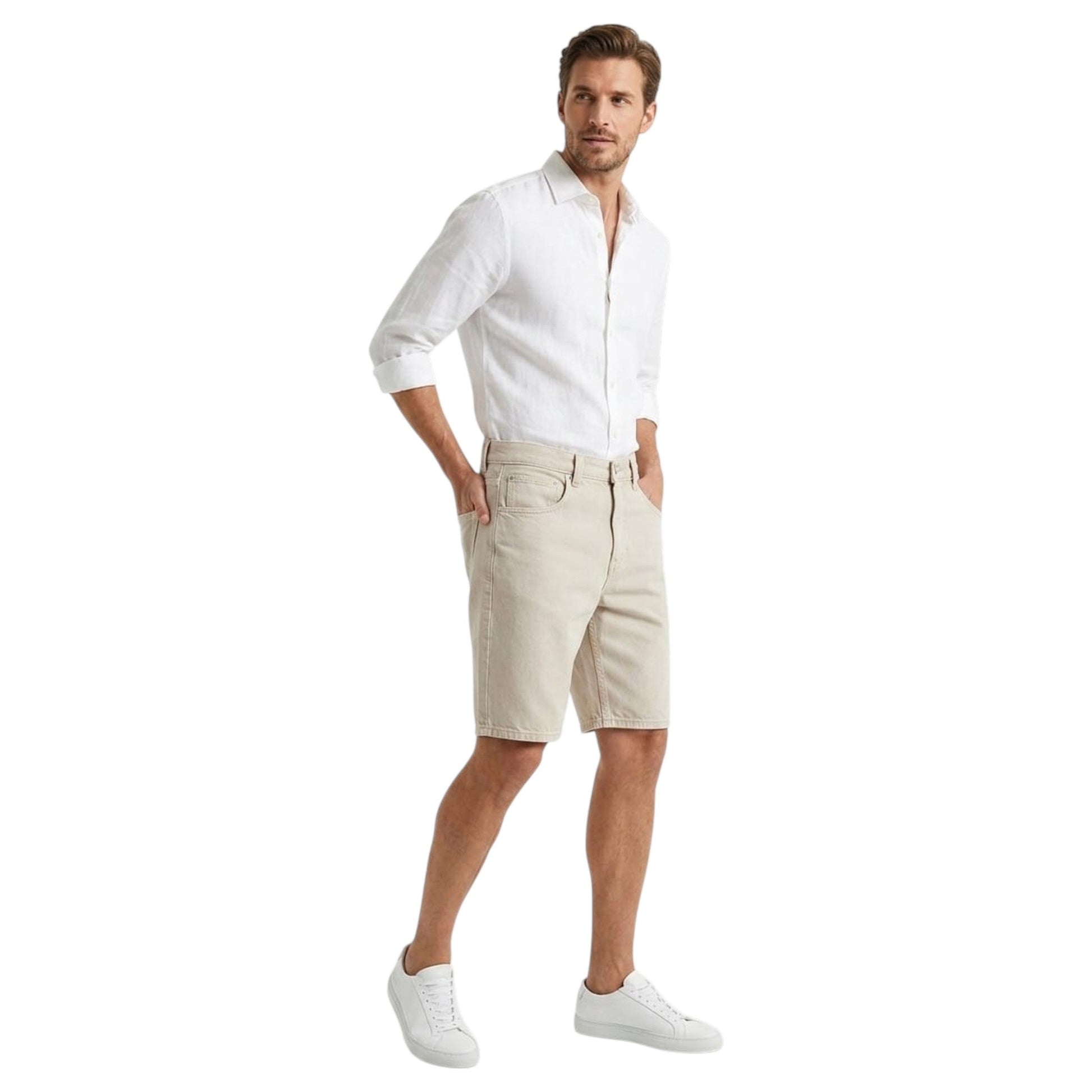 Men's Plain Jeans Short,Beige