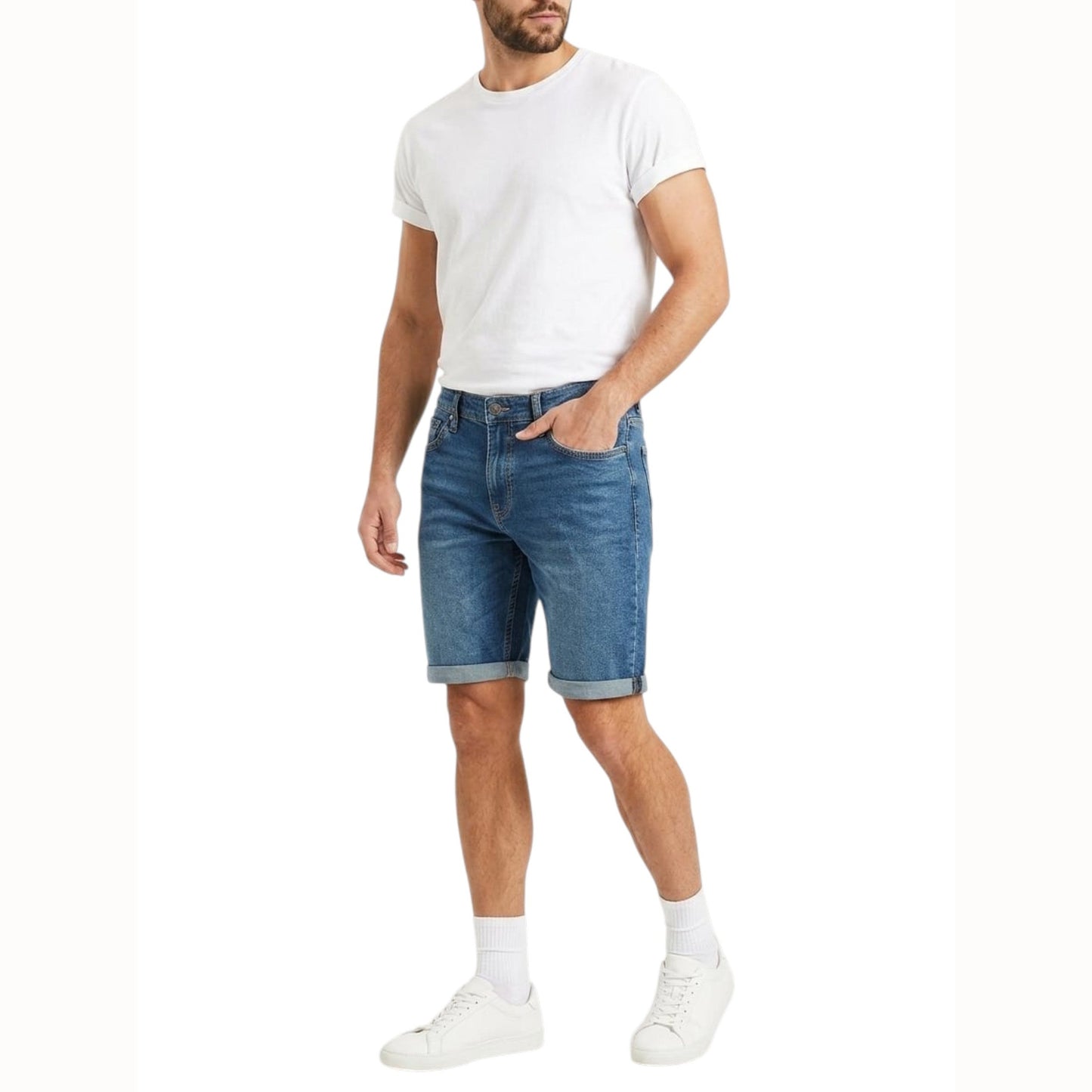 Men's Plain Jeans Short,Blue