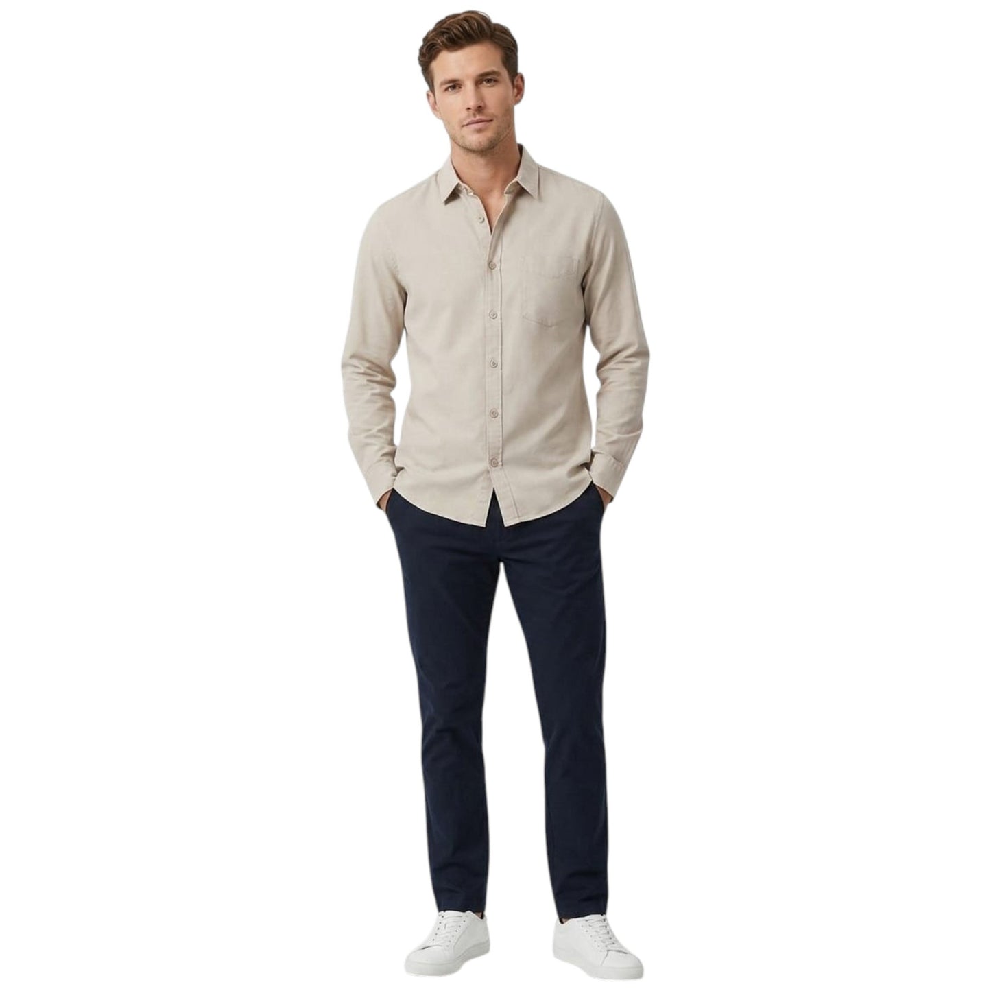 Men's Plain Dress Shirt,Beige