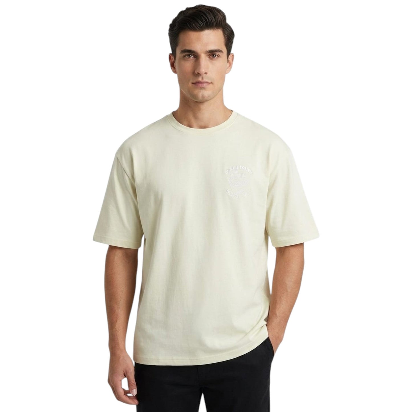 Men's Printed Top,Cream Yellow