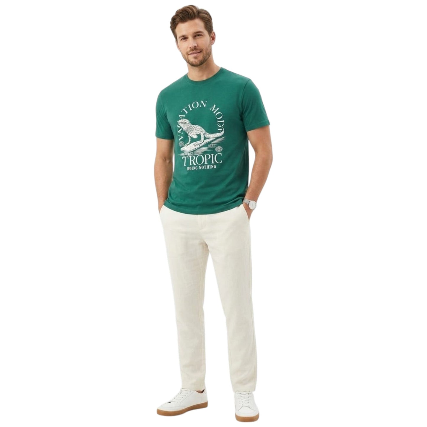 Men's Printed Top,Dark Green