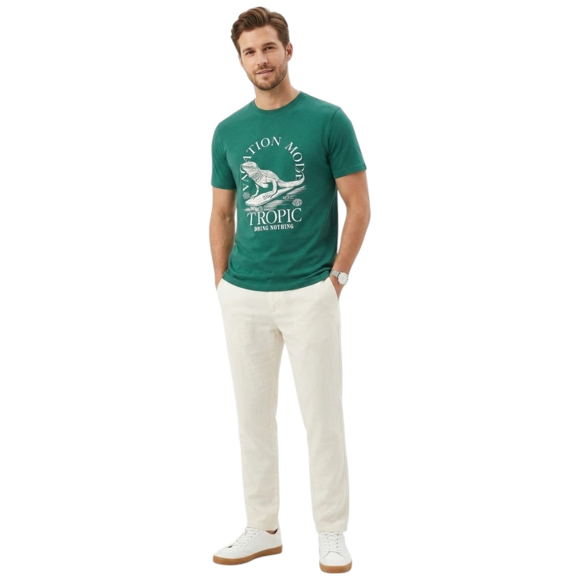 Men's Printed Top,Dark Green