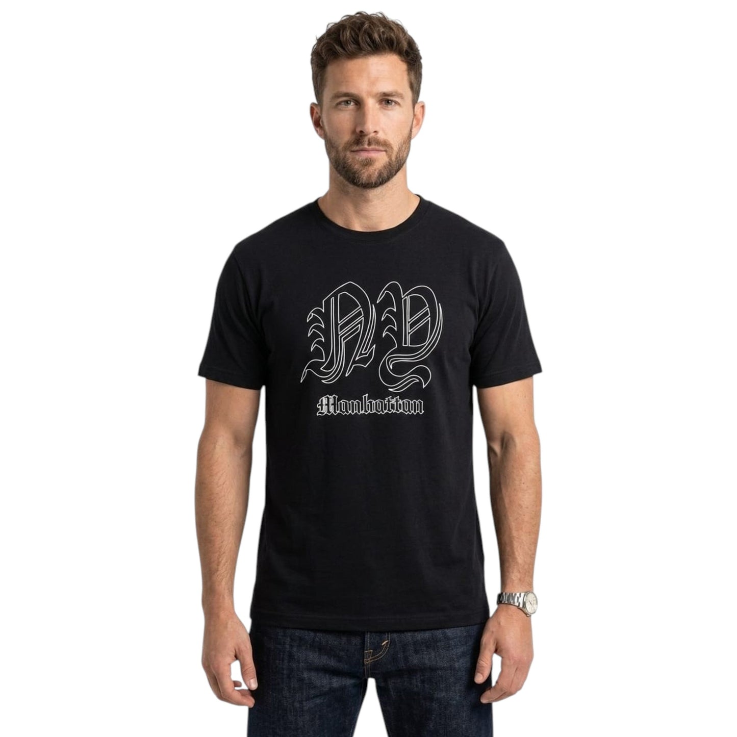 Men's White Embroidered Top,Black