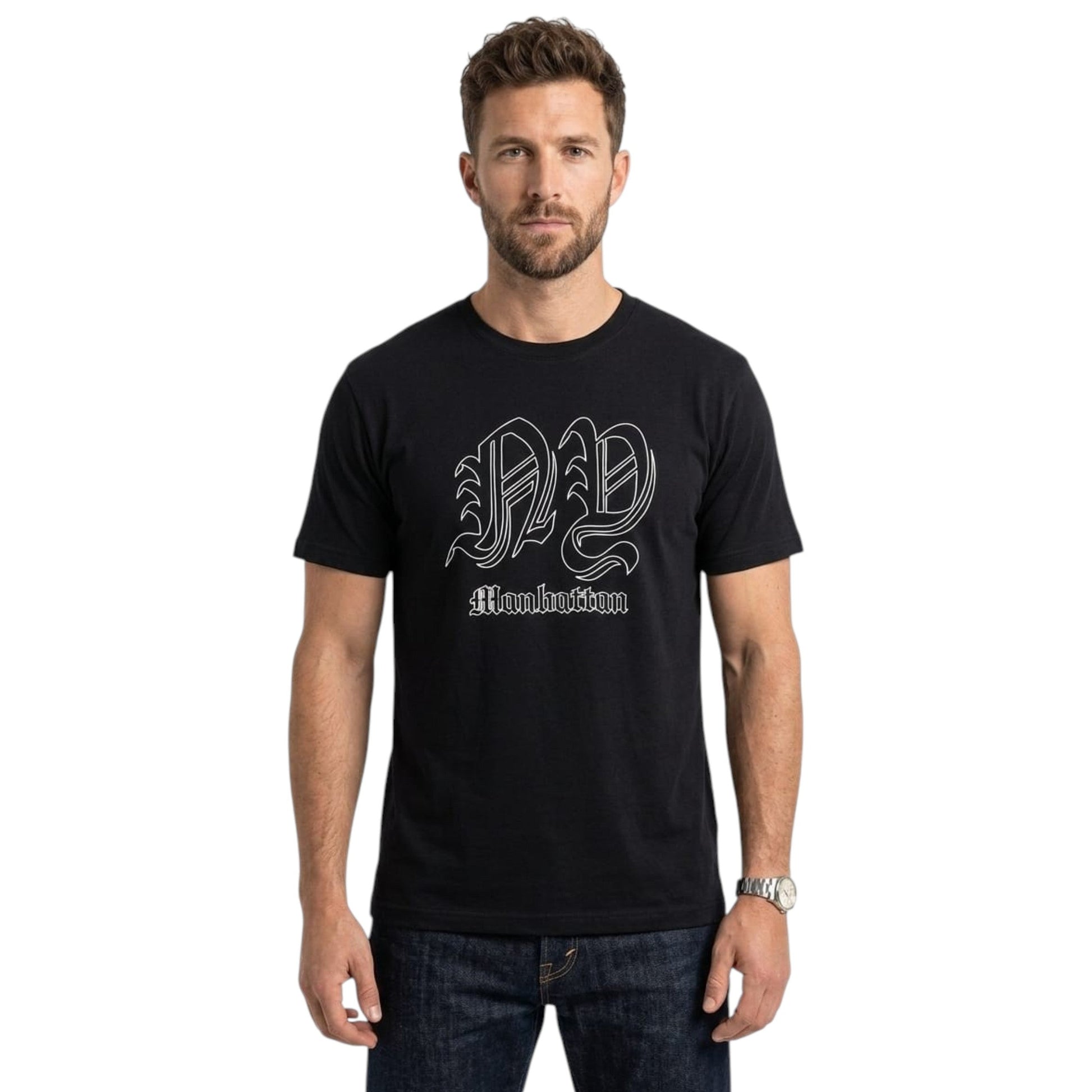 Men's White Embroidered Top,Black