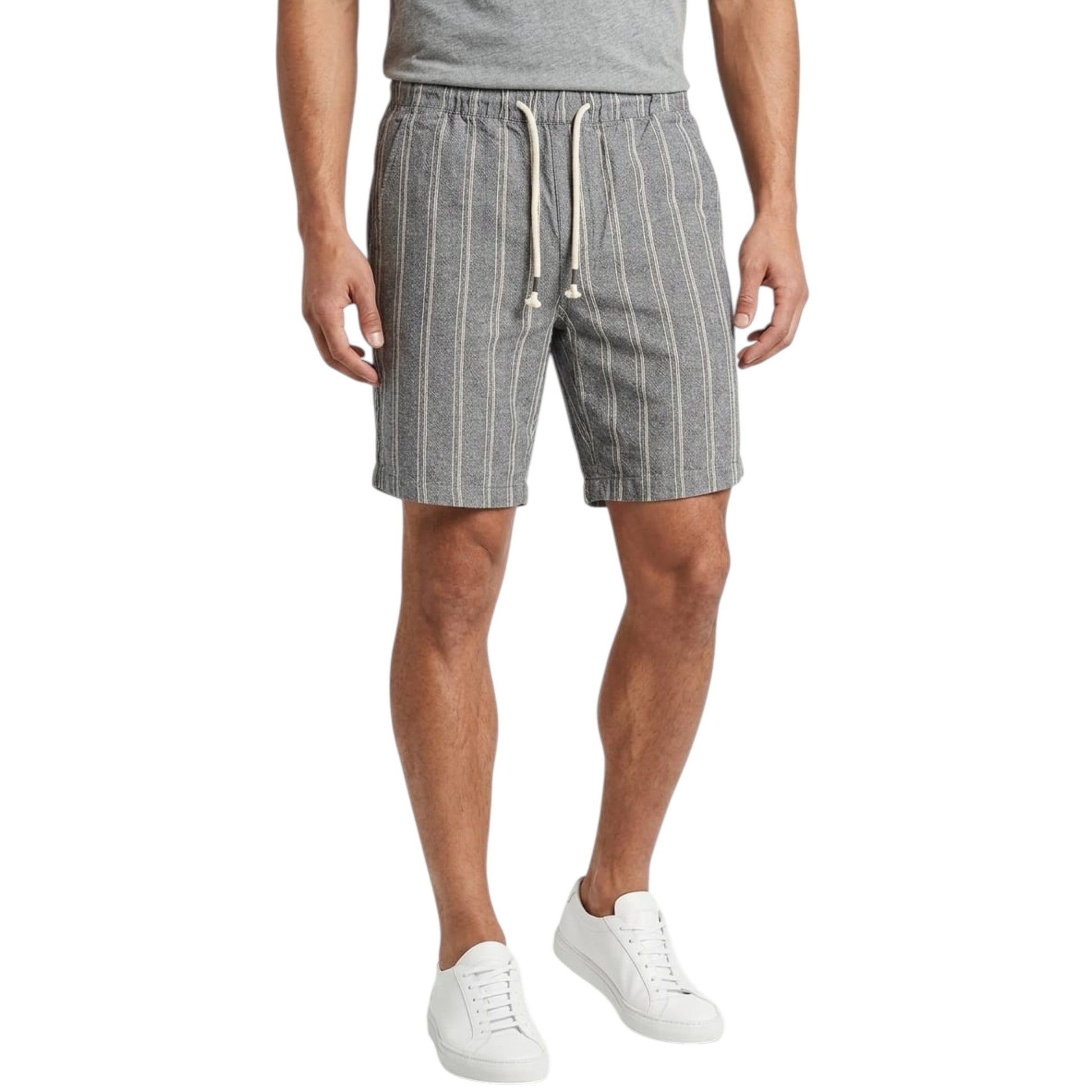 Men's White Striped Short,Heather Navy