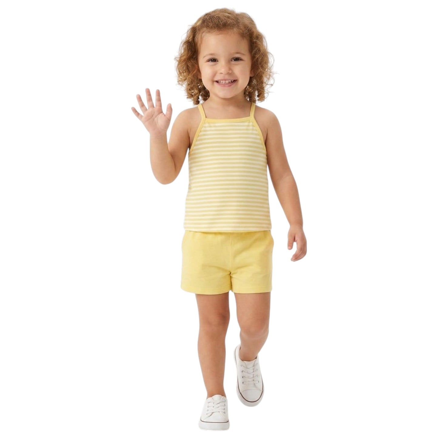 Kids Girl's Stripped Set Top&Short,Yellow