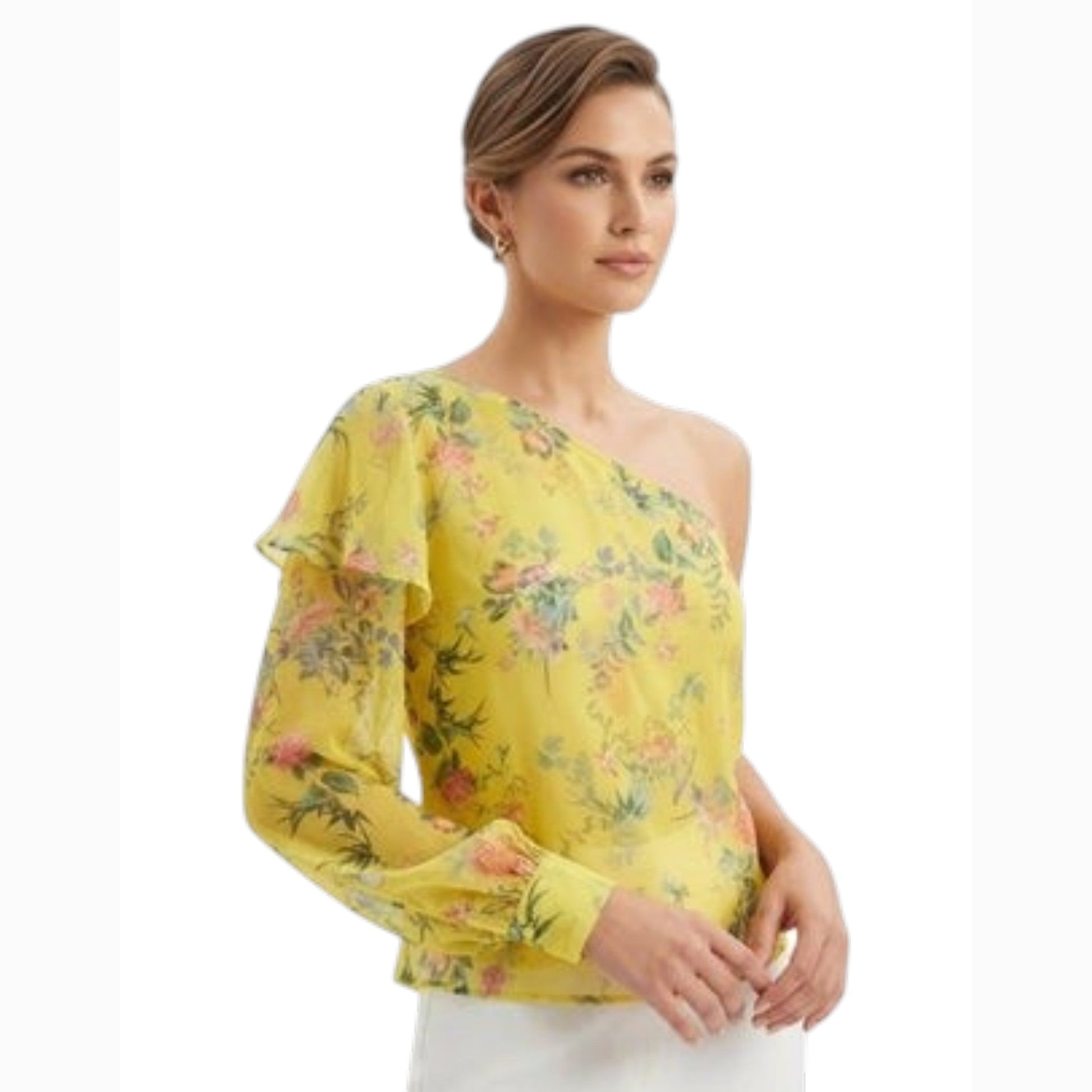 Women's Printed Sheer Top,Yellow