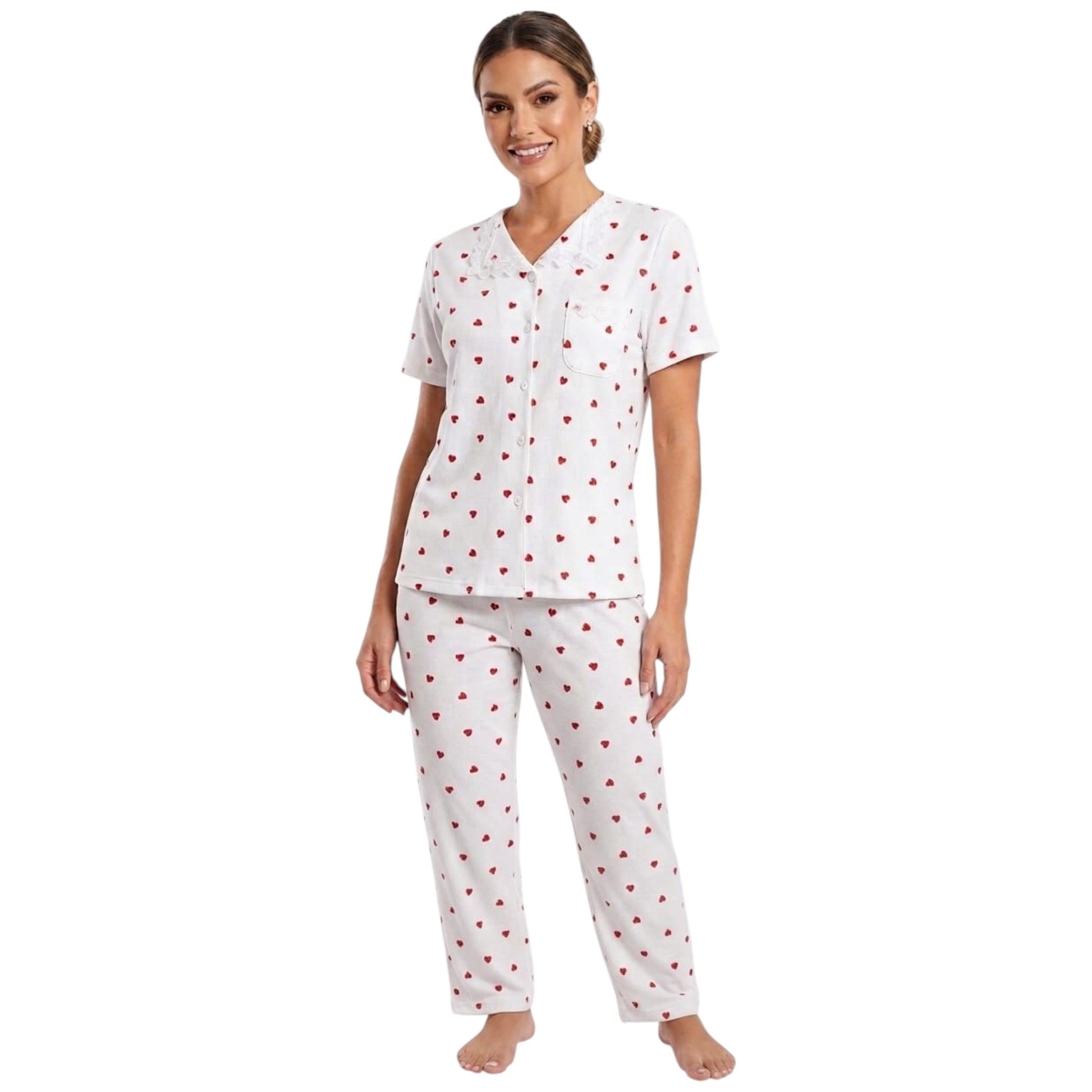 Women's Strawberry Printed Sleepwear Set,Light Grey